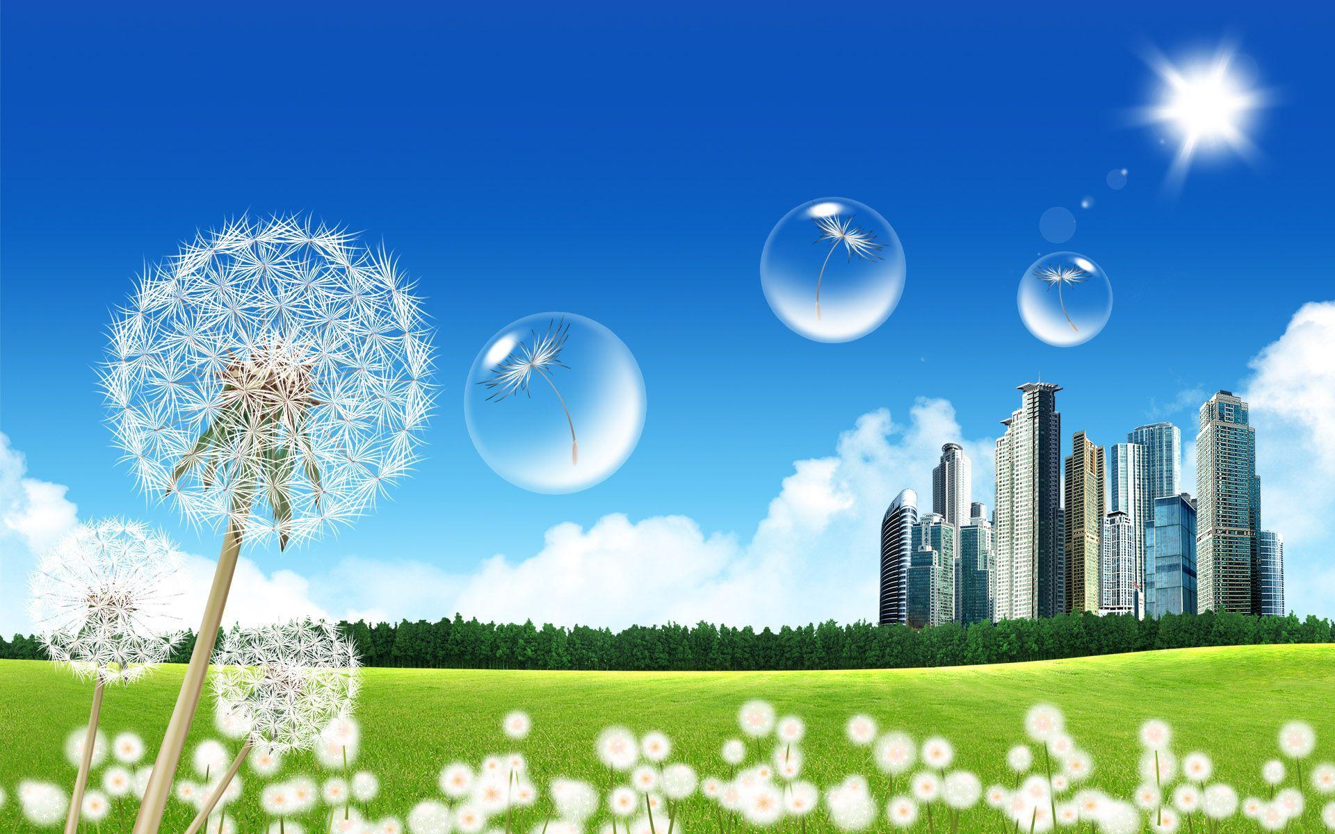 3D Blue Sky With Flower In Globe Wallpaper. HD 3D and Abstract