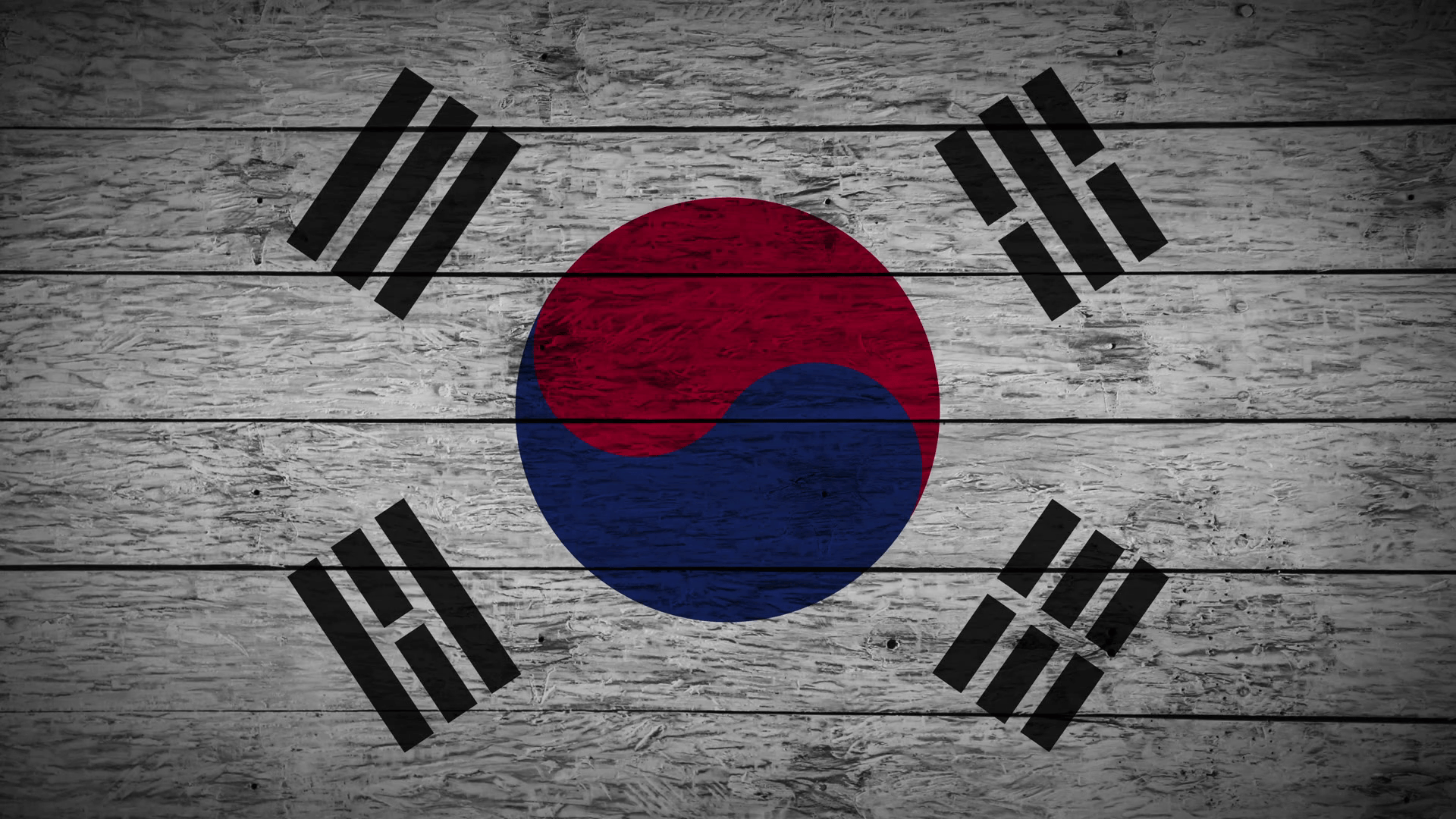 Painting Flag of South Korea on old wood boards With four different