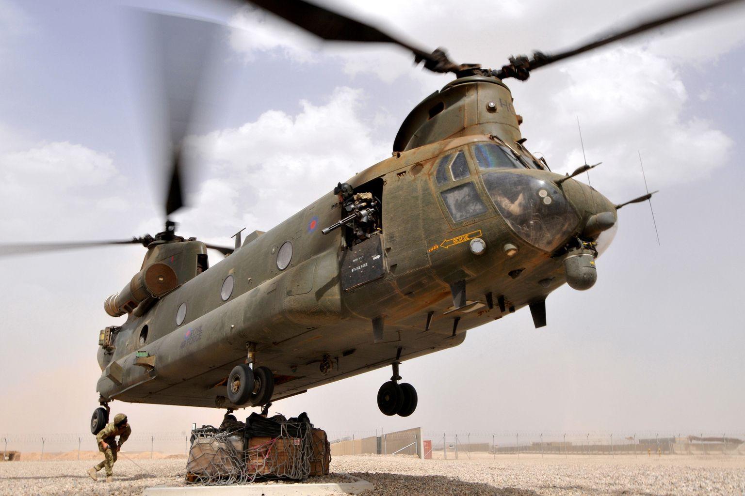 Chinook Helicopter Picks Up Supplies to Deliver to Frontline