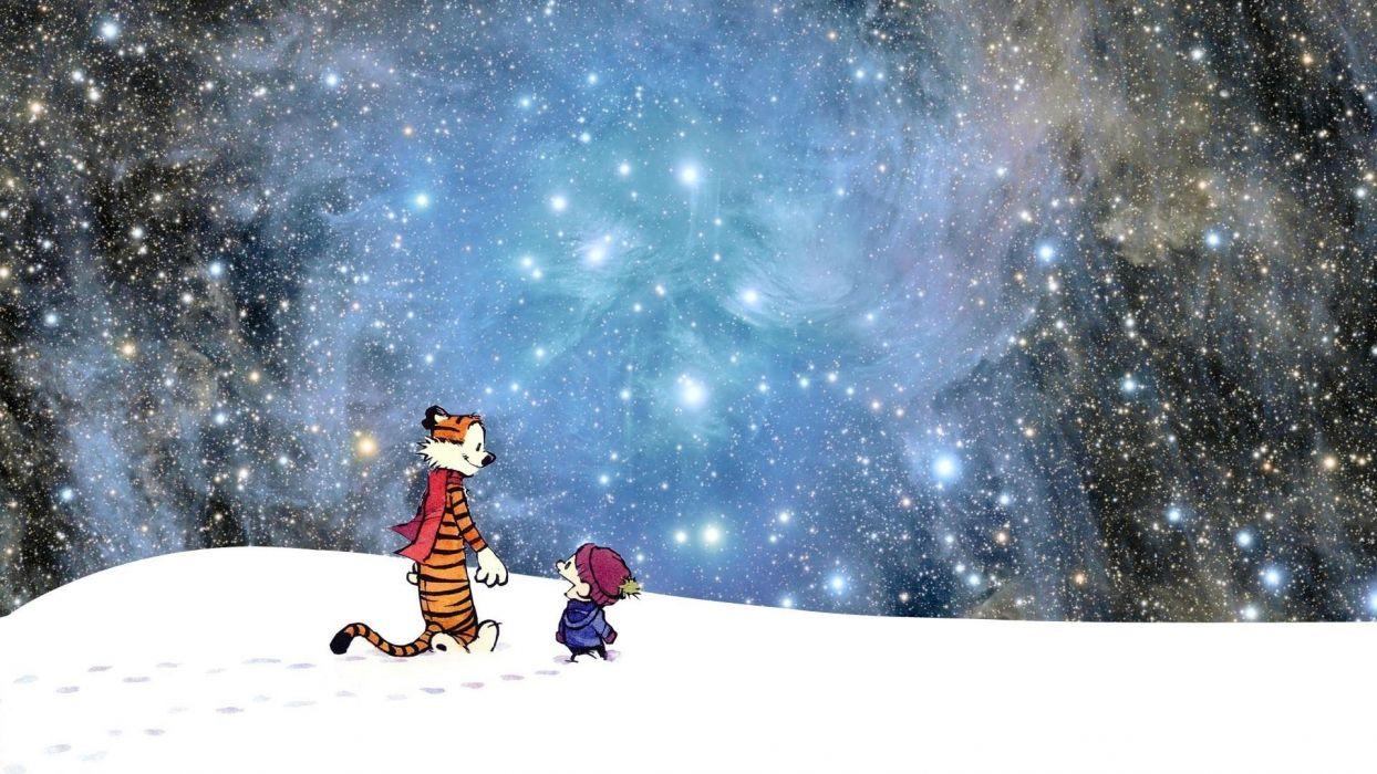 Cartoons outer space stars Calvin and Hobbes wallpaperx1080
