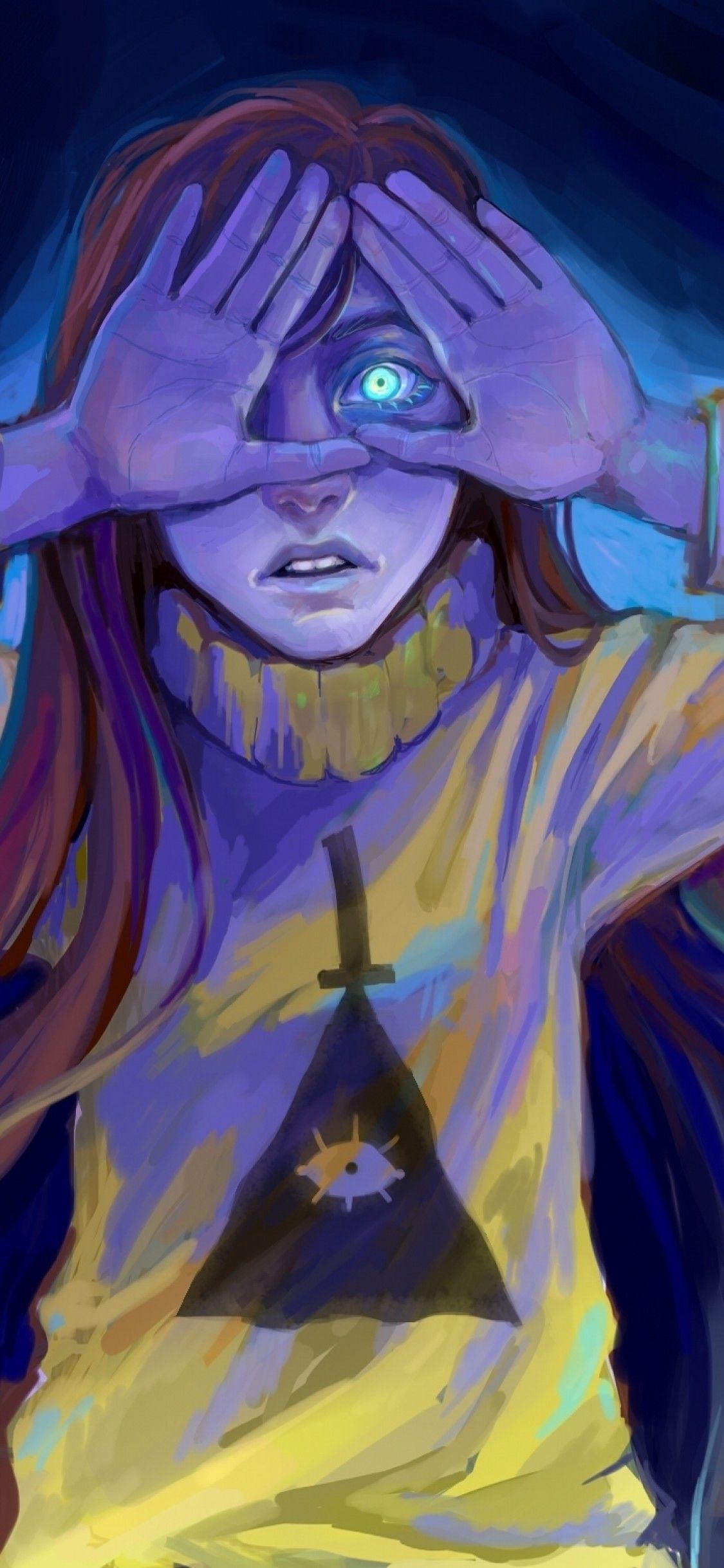 Download 1125x2436 Fantasy Girl, Shiny Eye, Illuminati, Triangle