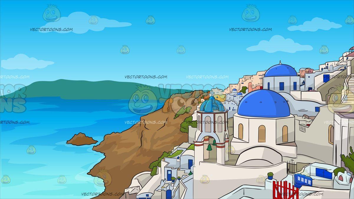 Santorini Greece Background Cartoon Clipart