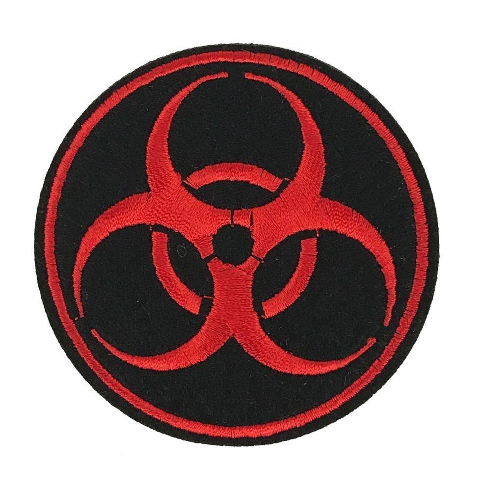 Red Biohazard Symbol Embroidered Patch Iron On Applique Zombie Toxic