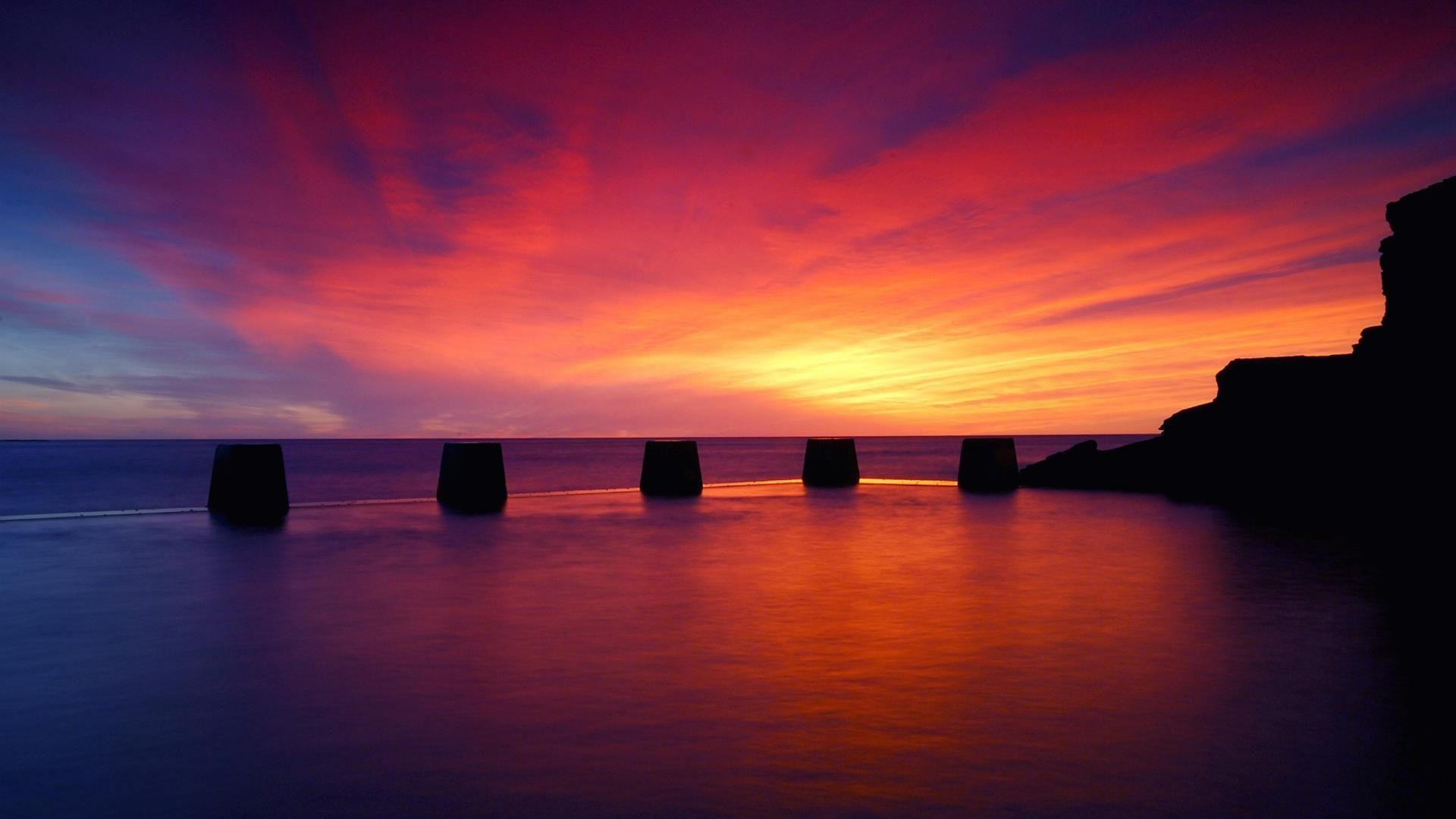 Beaches landscapes multicolor ocean sunset wallpaper