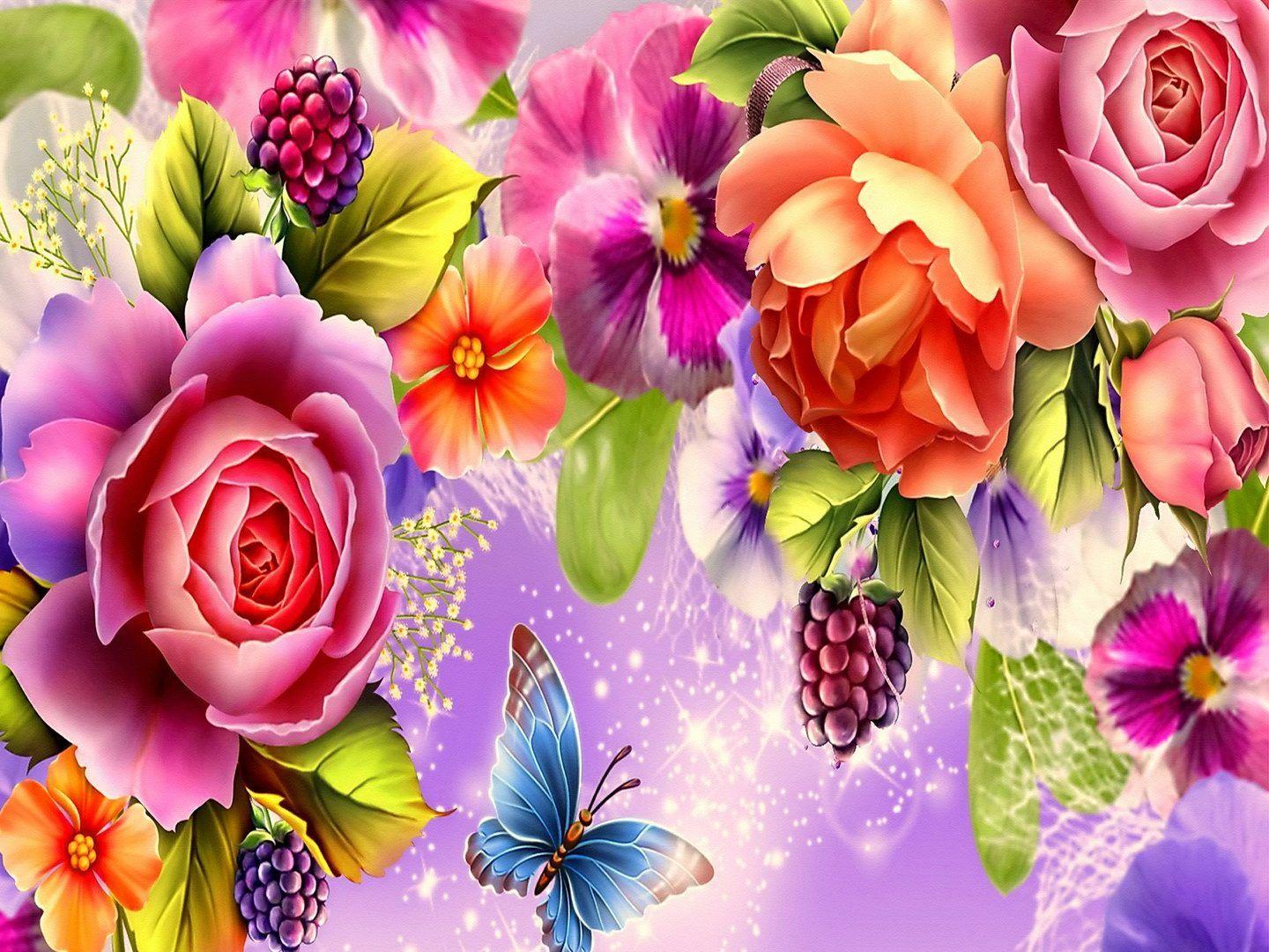 Flowers: Admiring Flower Colorful Butterfly Roses Rose Wallpapers