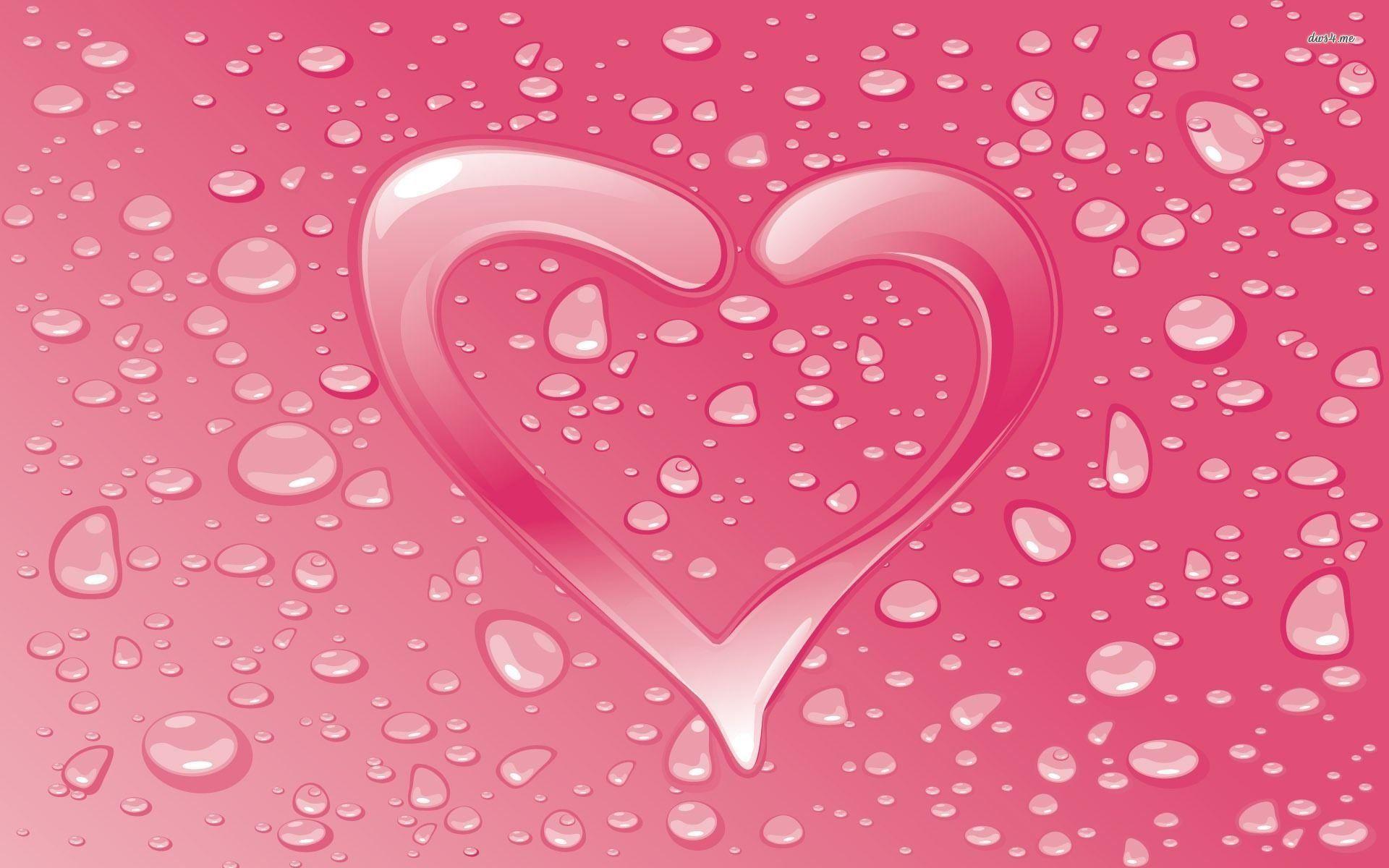 Pink Heart And Water Drops