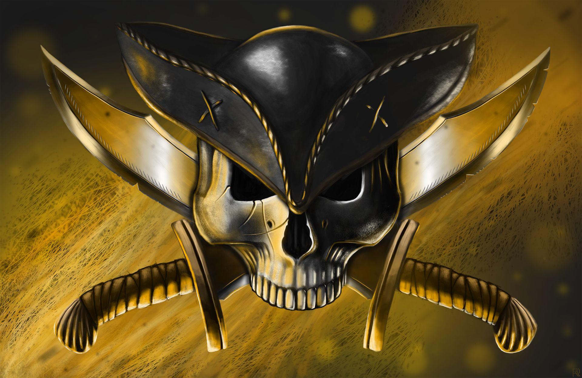 Art pirate skull hat guns knives Jolly Roger wallpaperx1248
