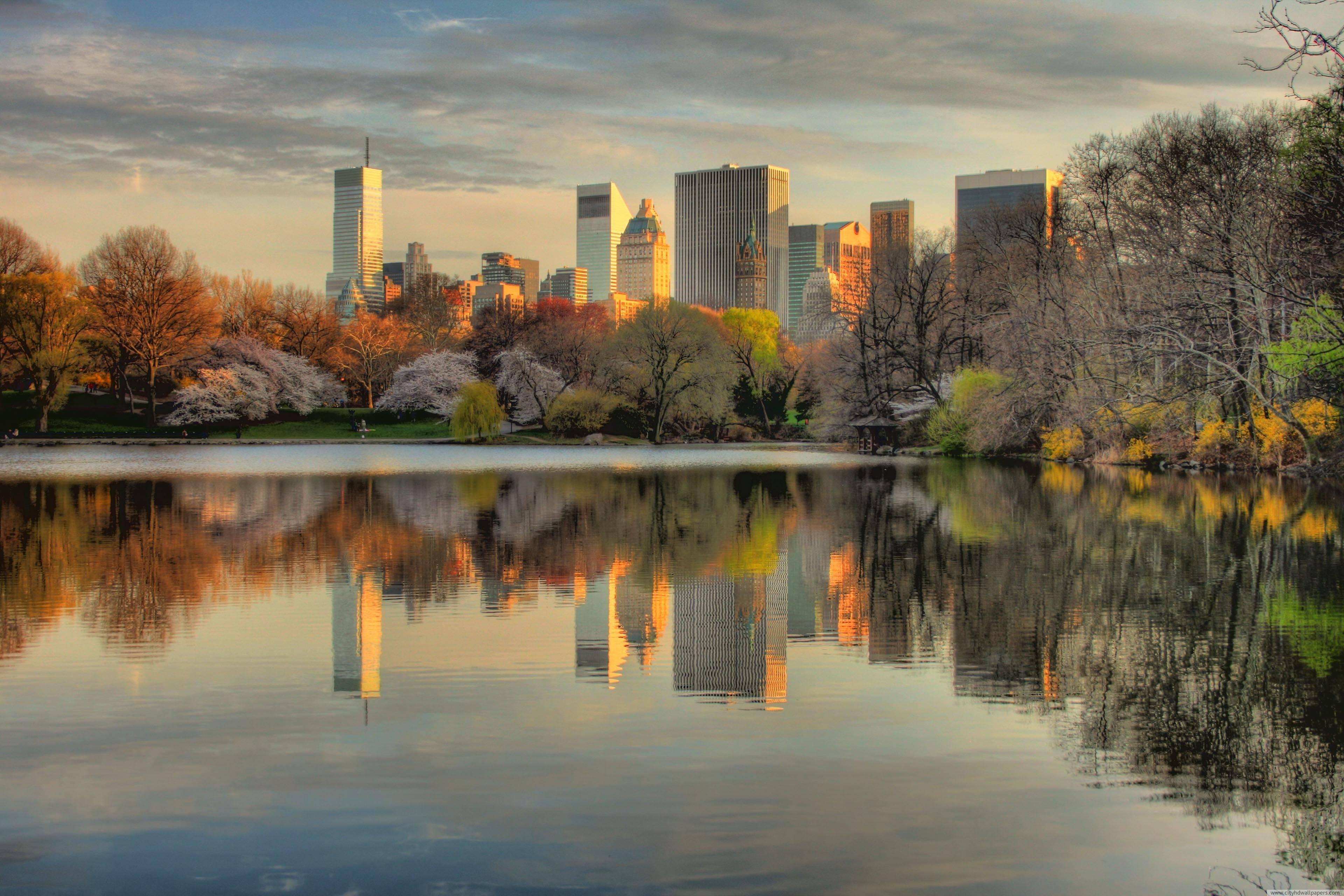 Lake sunset at Central park scenery in New York city