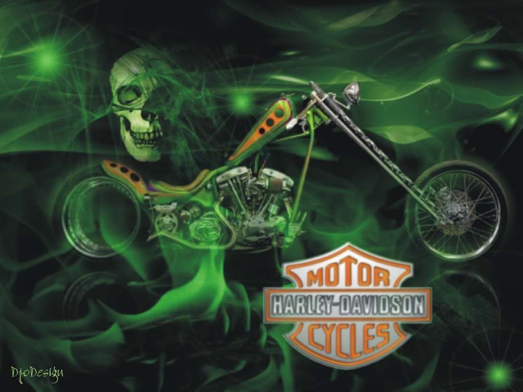Harley Davidson Green Skull Wallpaper, HD Car Wallpaper