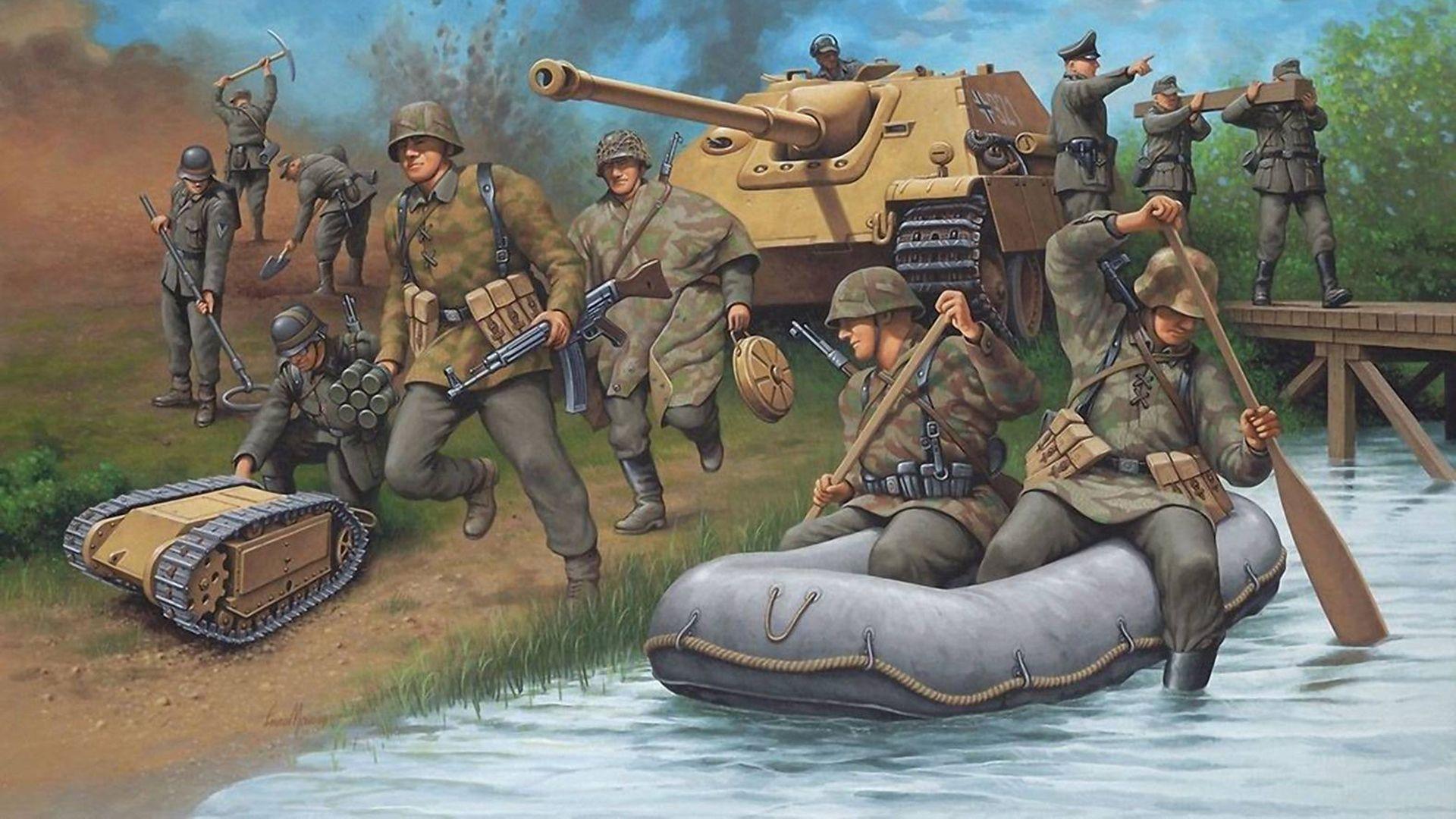 Download wallpaper war, figure, crossing, the Germans, Jagdpanther