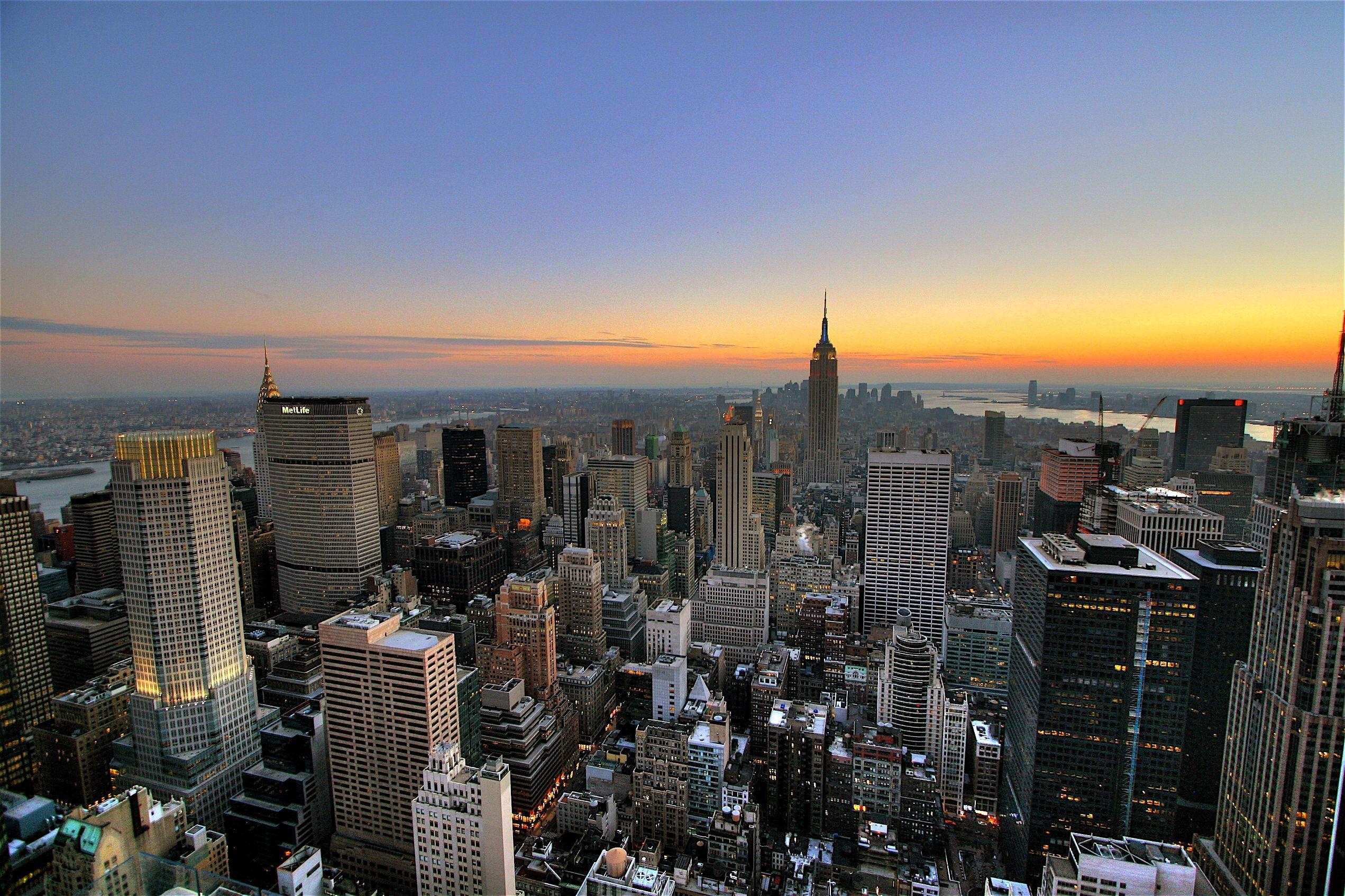 New York City Sunset Skyline Wallpaper Widescreen HD Background