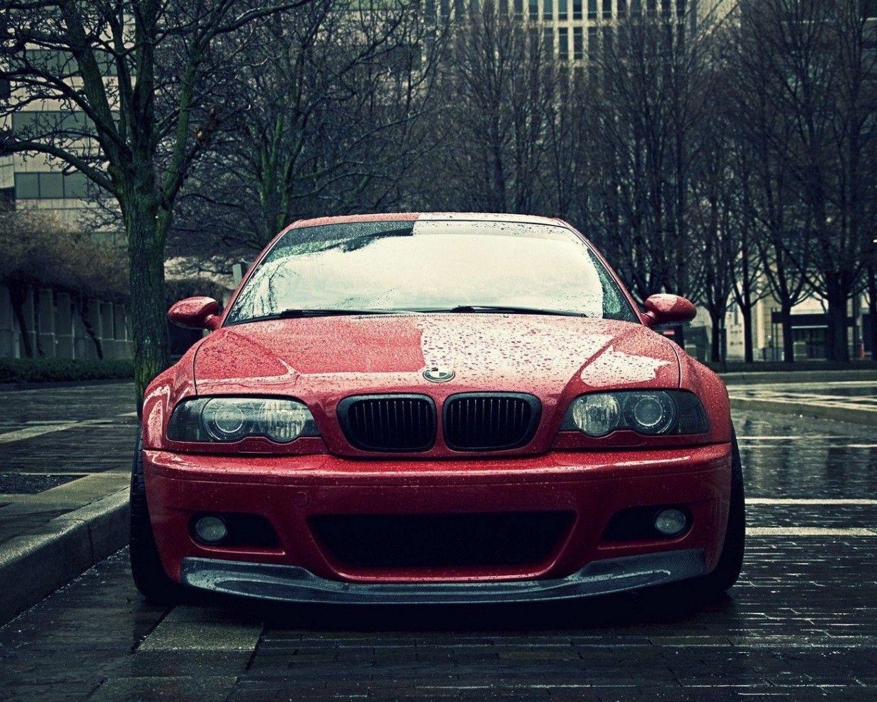 Download 1280x1024 Bmw E Red, Rain Drops, Front View, Cars