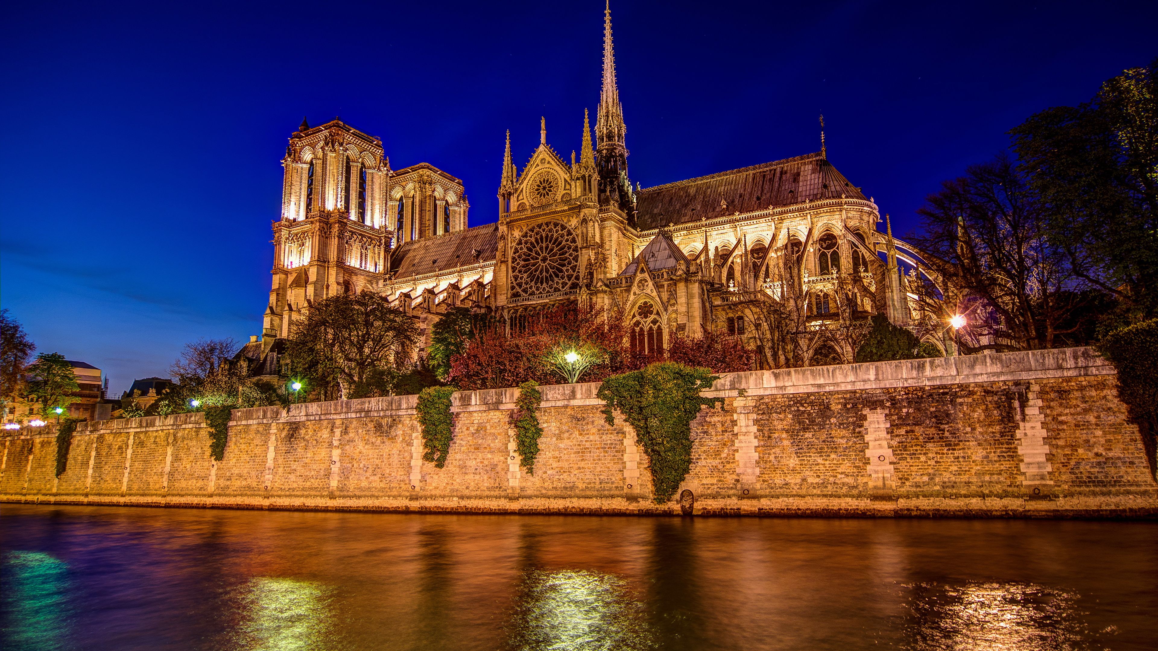 Picture Paris Cathedral France Notre Dame cathedral Night 3840x2160