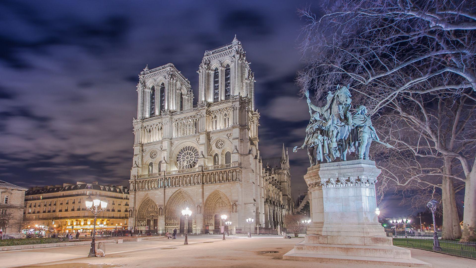 image France Notre Dame de Paris Street Night Cities 1920x1080