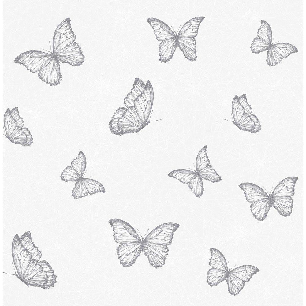 Wilko Wallpaper Butterfly Grey