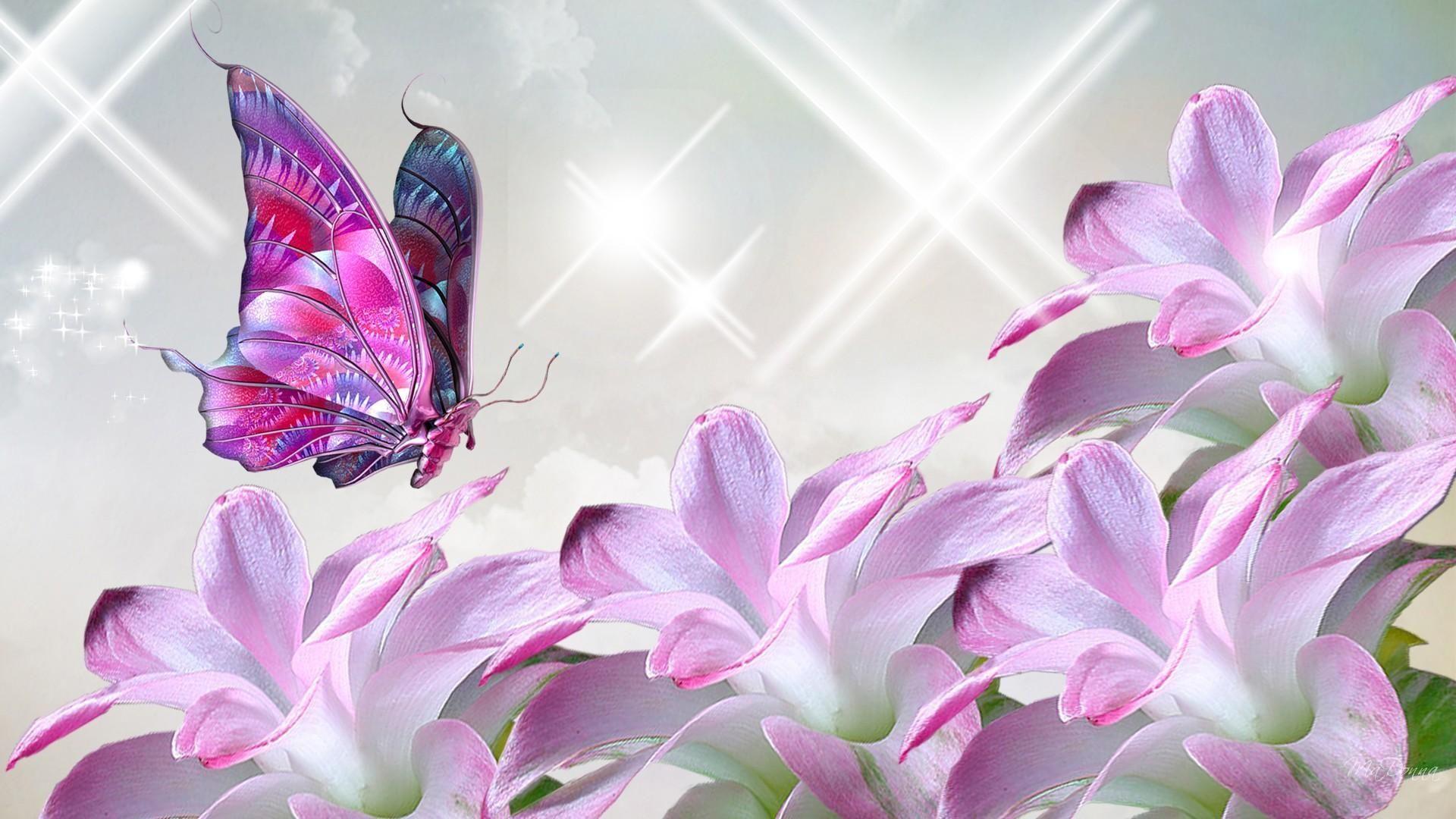 butterfly wallpaper. Download Pink butterfly and flower collage