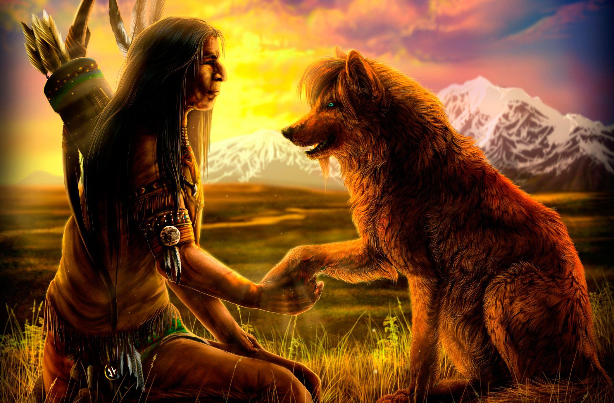 Wolf and Native American