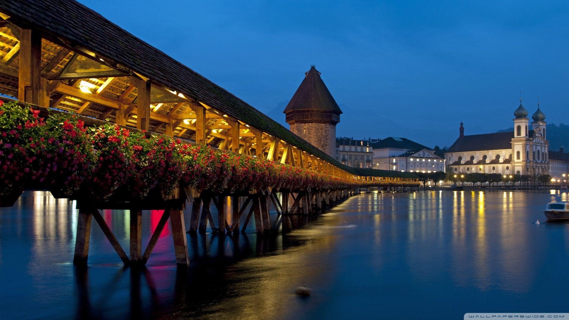Chapel Bridge, Lucerne, Switzerland ❤ 4K HD Desktop Wallpaper