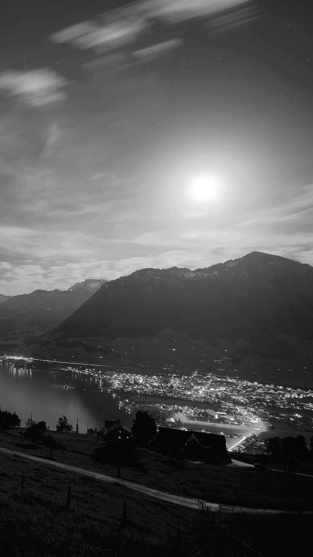 Lake Mountain Sunlight Black And White City Android Wallpaper free