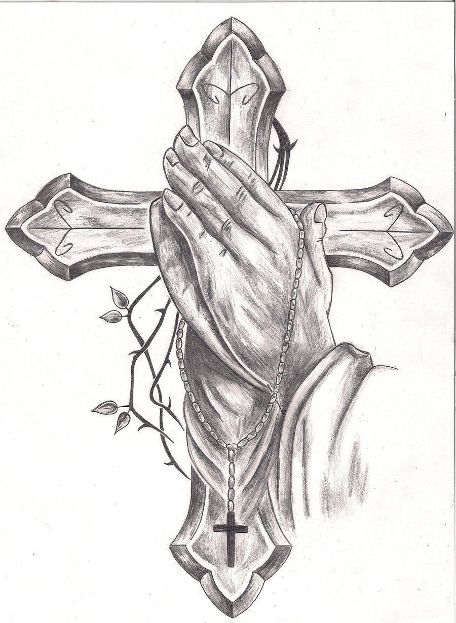 Praying Hands With Cross Drawing.com