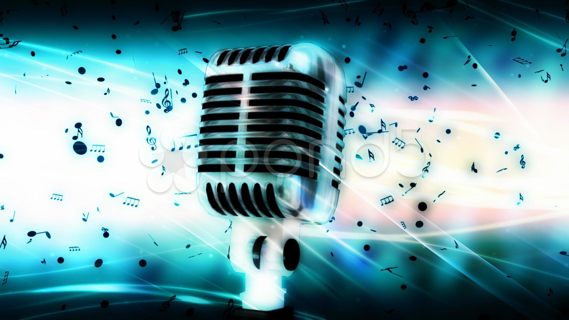 Microphone and Music Notes in Blue Looping Animated Background