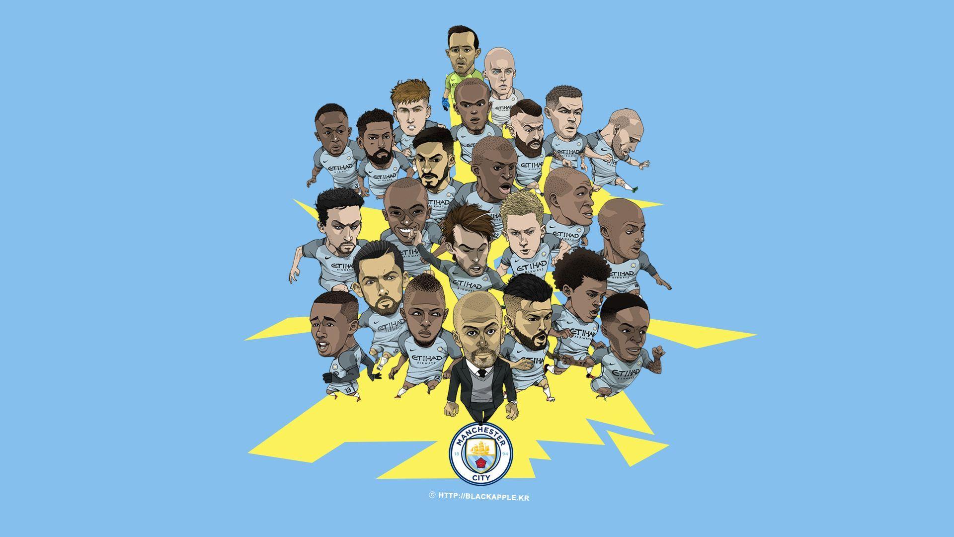Manchester City Full Squad Fan Art for PC Wallpaper. Manchester