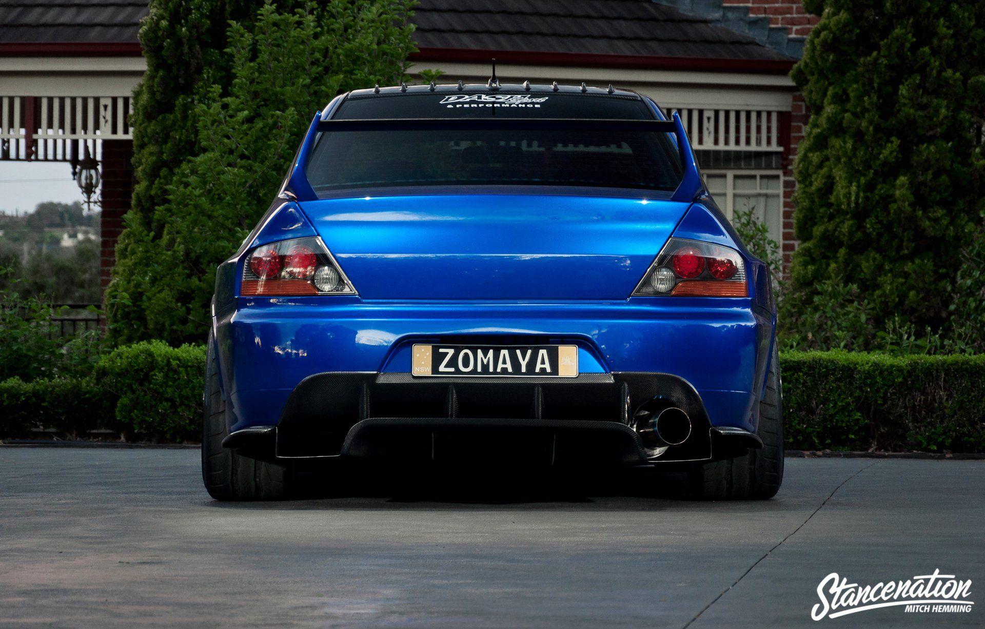 Mitsubishi Lancer Evo IX Blue Cars Sedan Modified Wallpaper