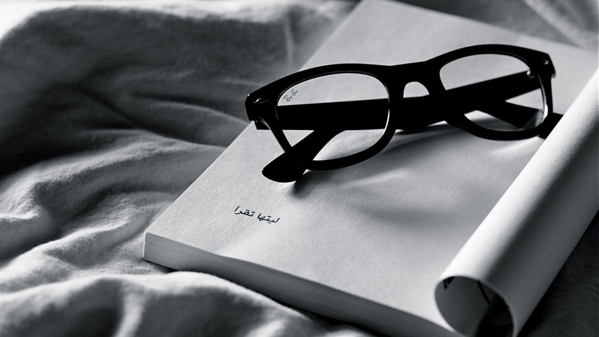 black and white, reading, glasses, books, Arabic, Ray Ban wallpaper