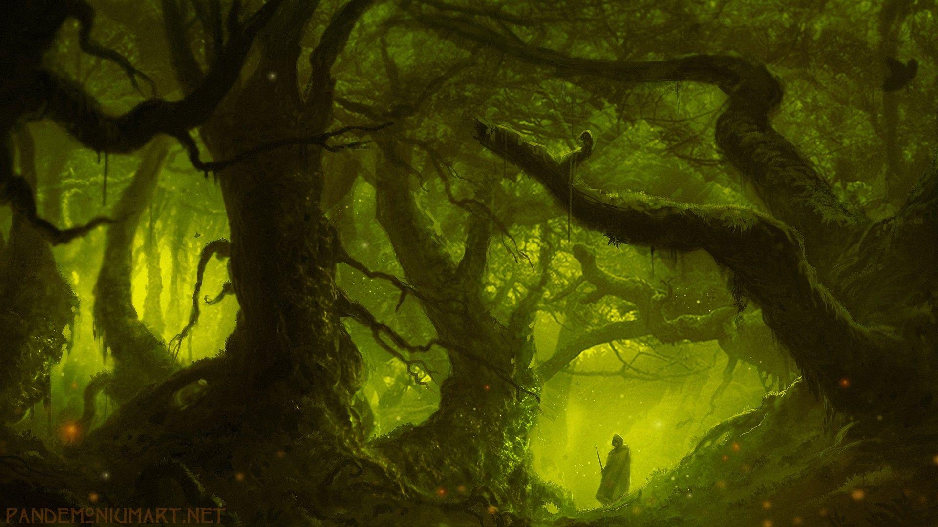 trees, forests, old, fantasy art, moss, male, Thief game wallpaper