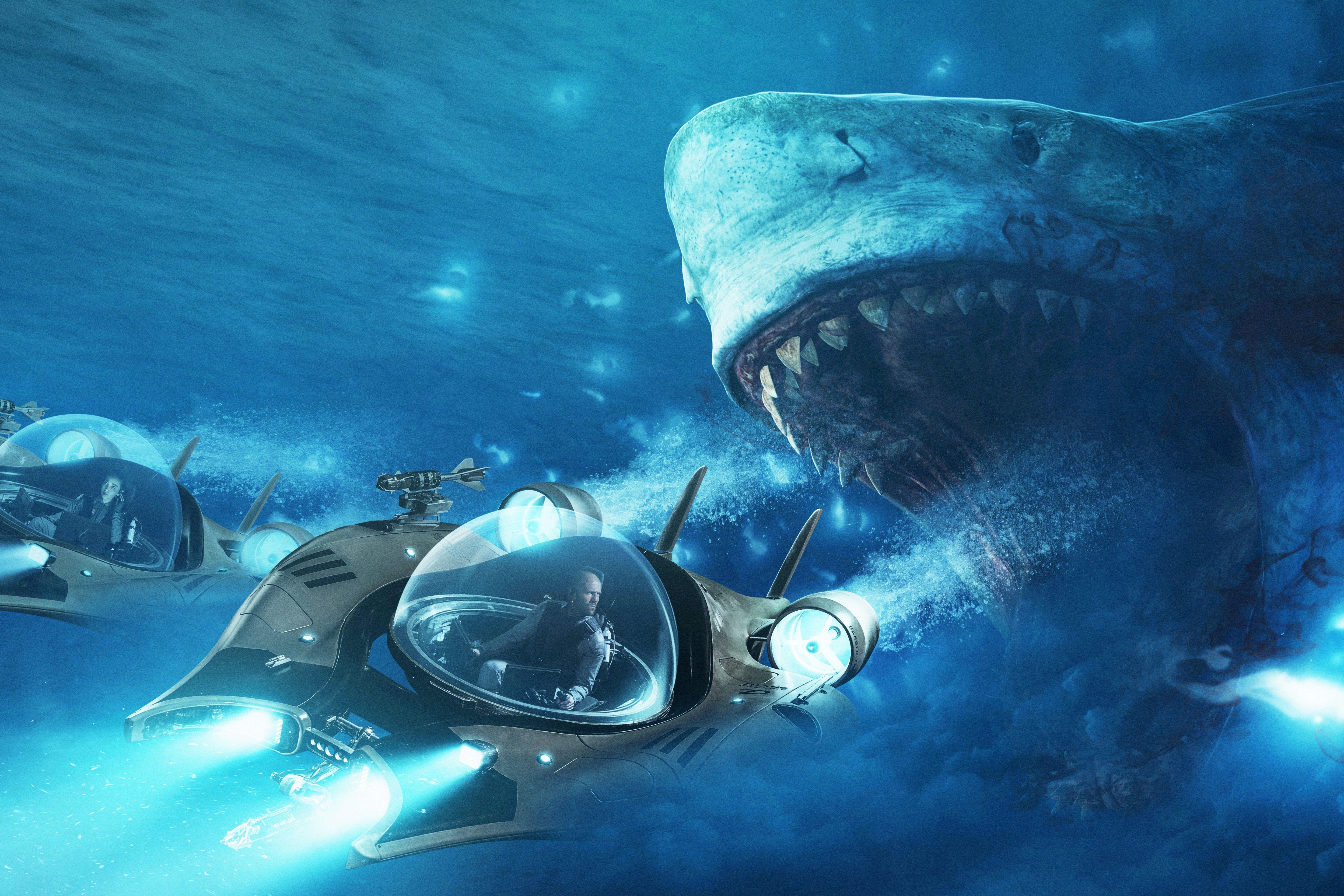 Download 5760x3840 The Meg Jason Statham, Shark Attack