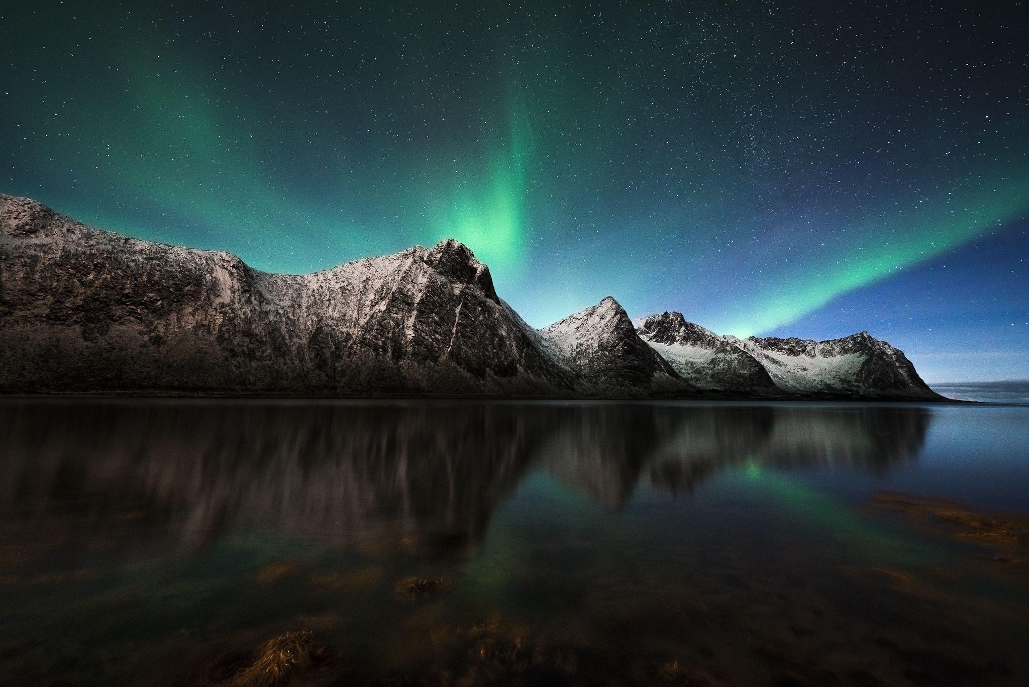 Wallpaper Northern Lights, Aurora Borealis, Iceland, Nature