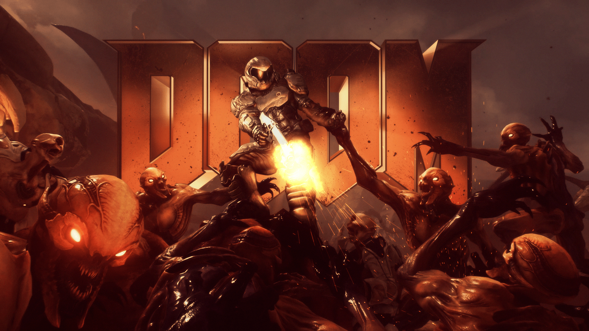 The original DOOM cover art, done with the new game's assets