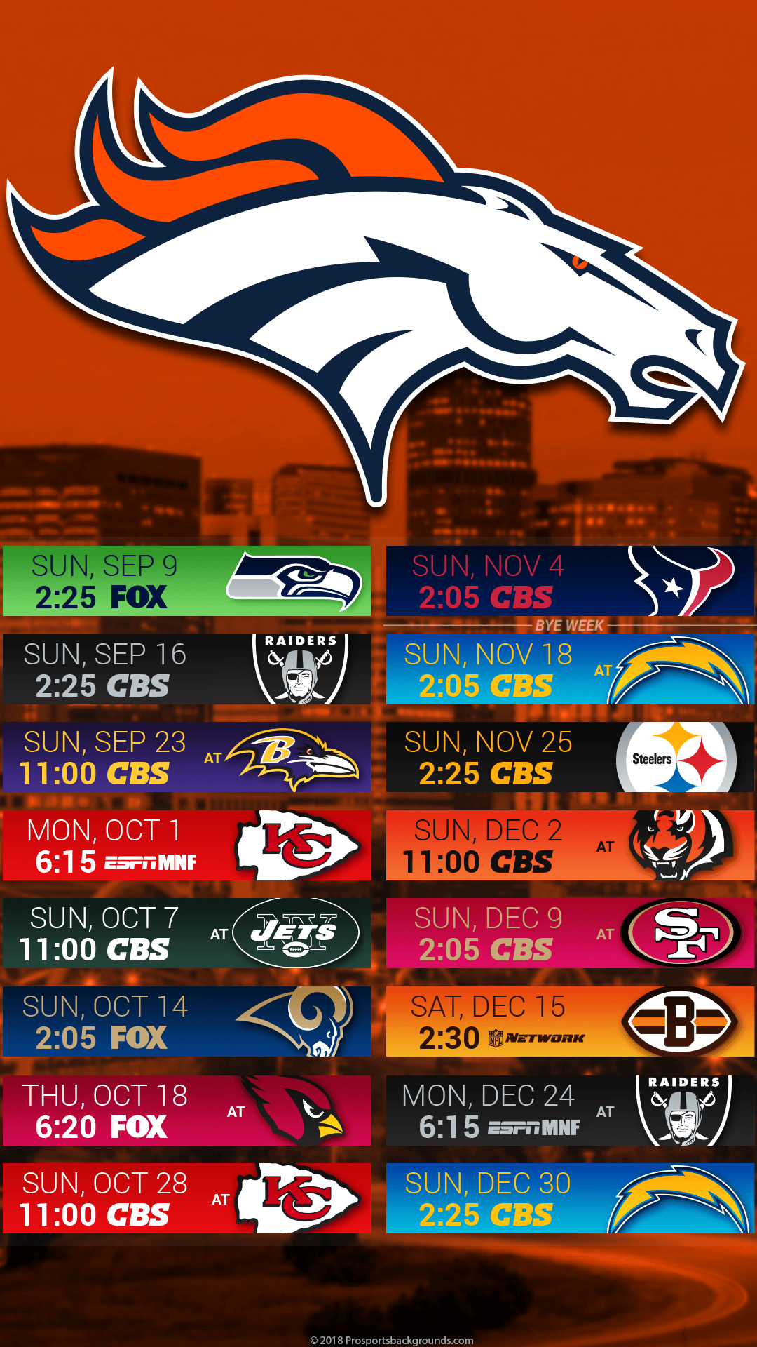 Denver Broncos 2018 NFL Mobile City Schedule Wallpaper