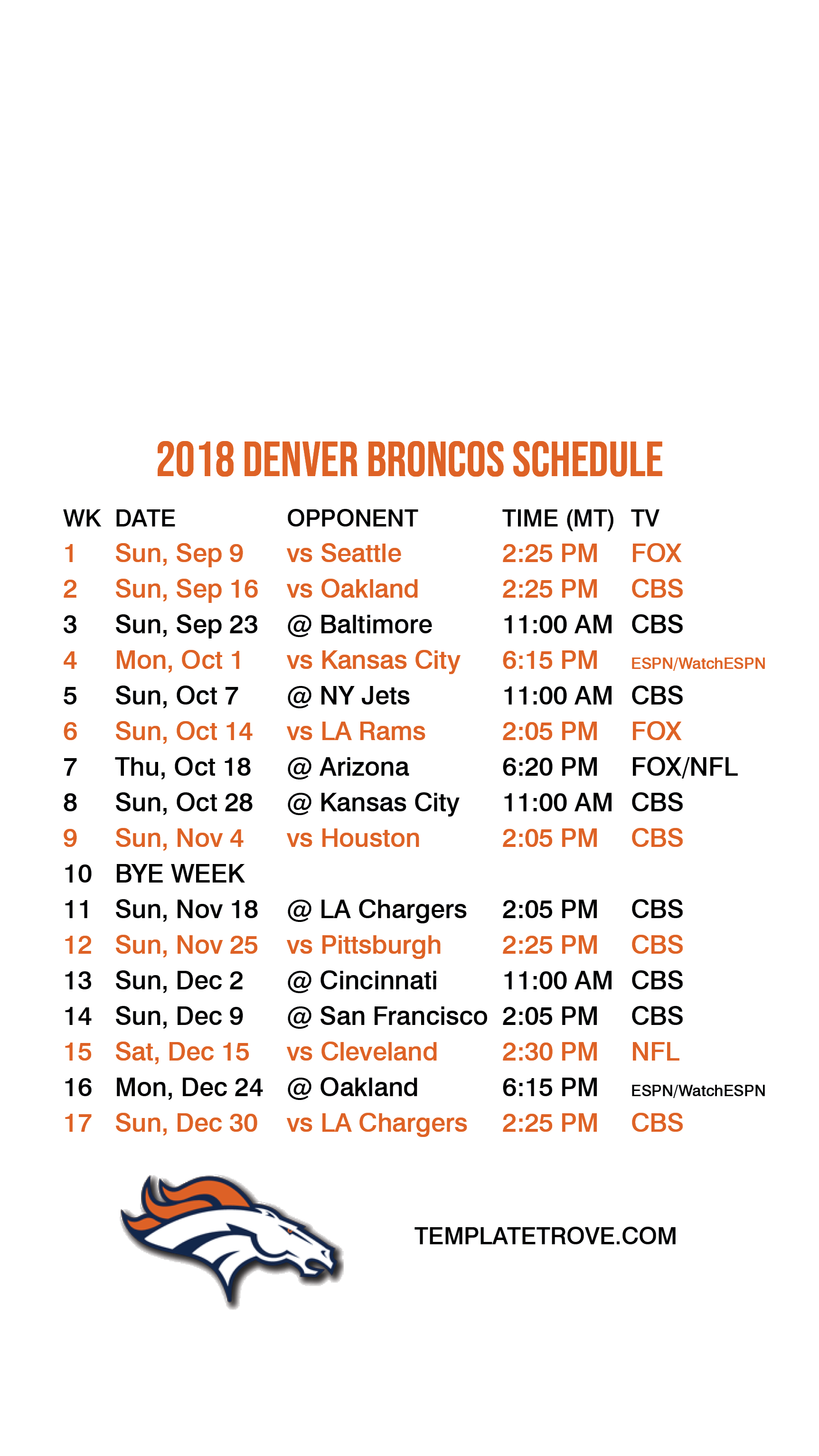 2018 2019 Denver Broncos Lock Screen Schedule For IPhone 6 7 8 Plus