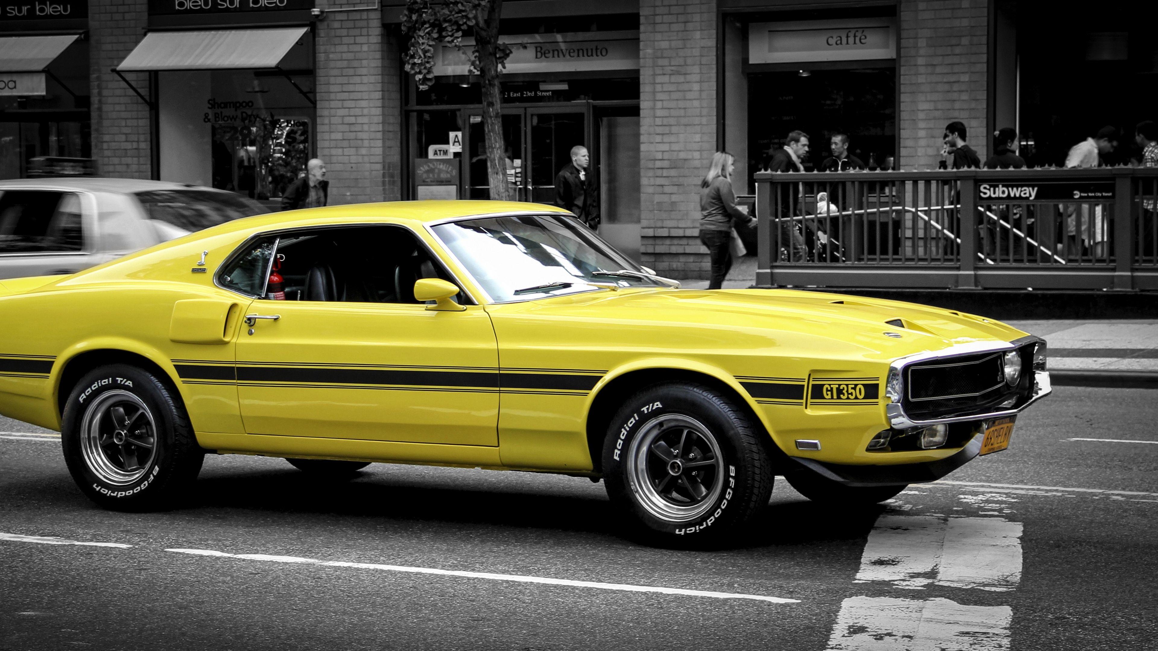 Download wallpaper 3840x2160 ford mustang, gt, muscle car, yellow