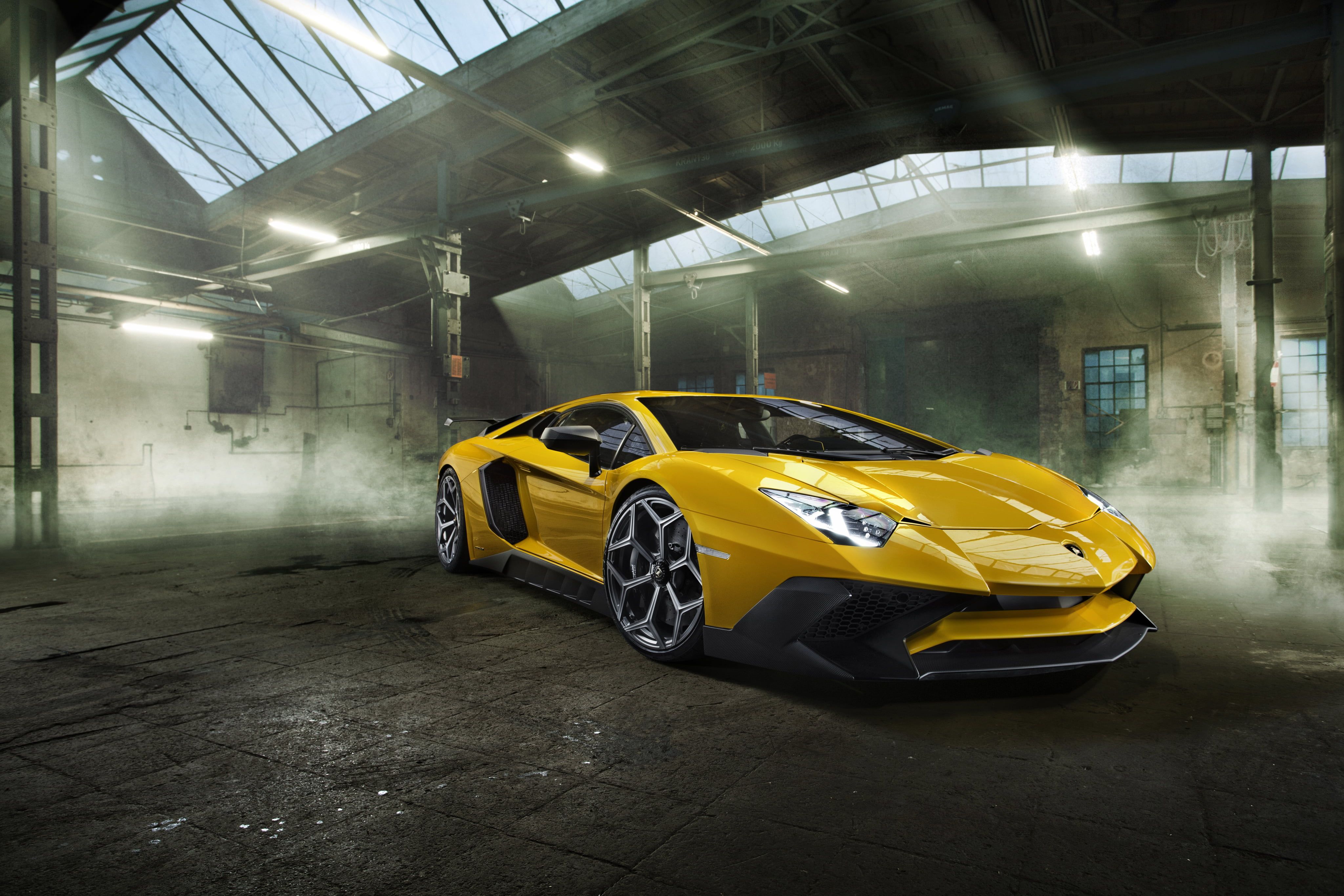 Yellow Lamborghini muscle car HD wallpaper