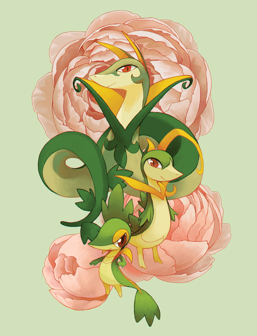 Snivy, Servine, and Serperior. My Pokemon Faves