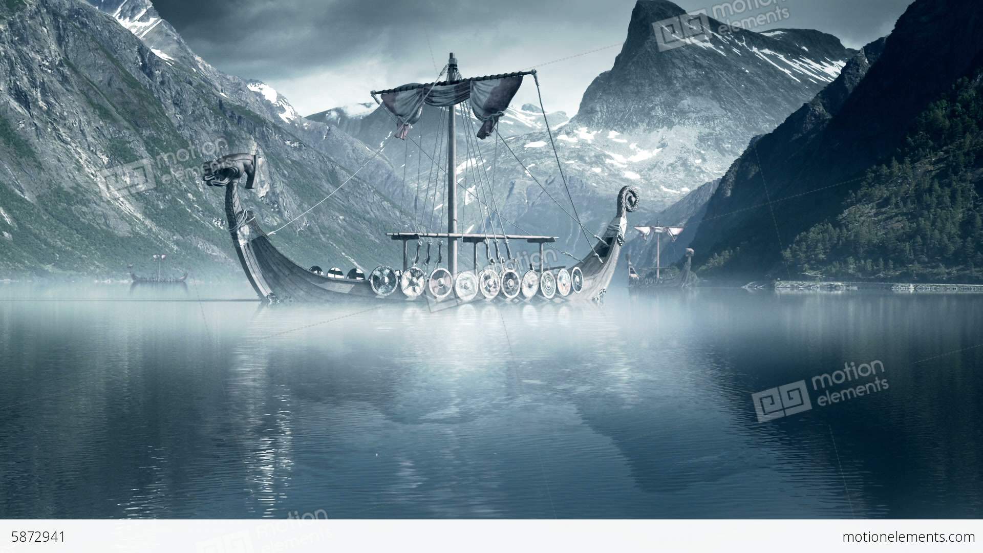 Viking Ships On Nordic Sea, Epic FullHD, VisualFX Stock video