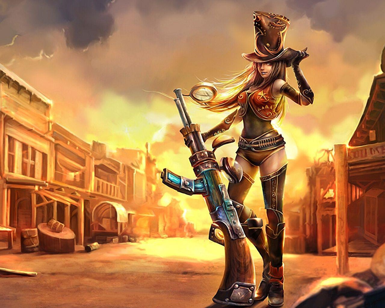 Picture LOL Assault rifle Sheriff Caitlyn Hat Girls 1280x1024