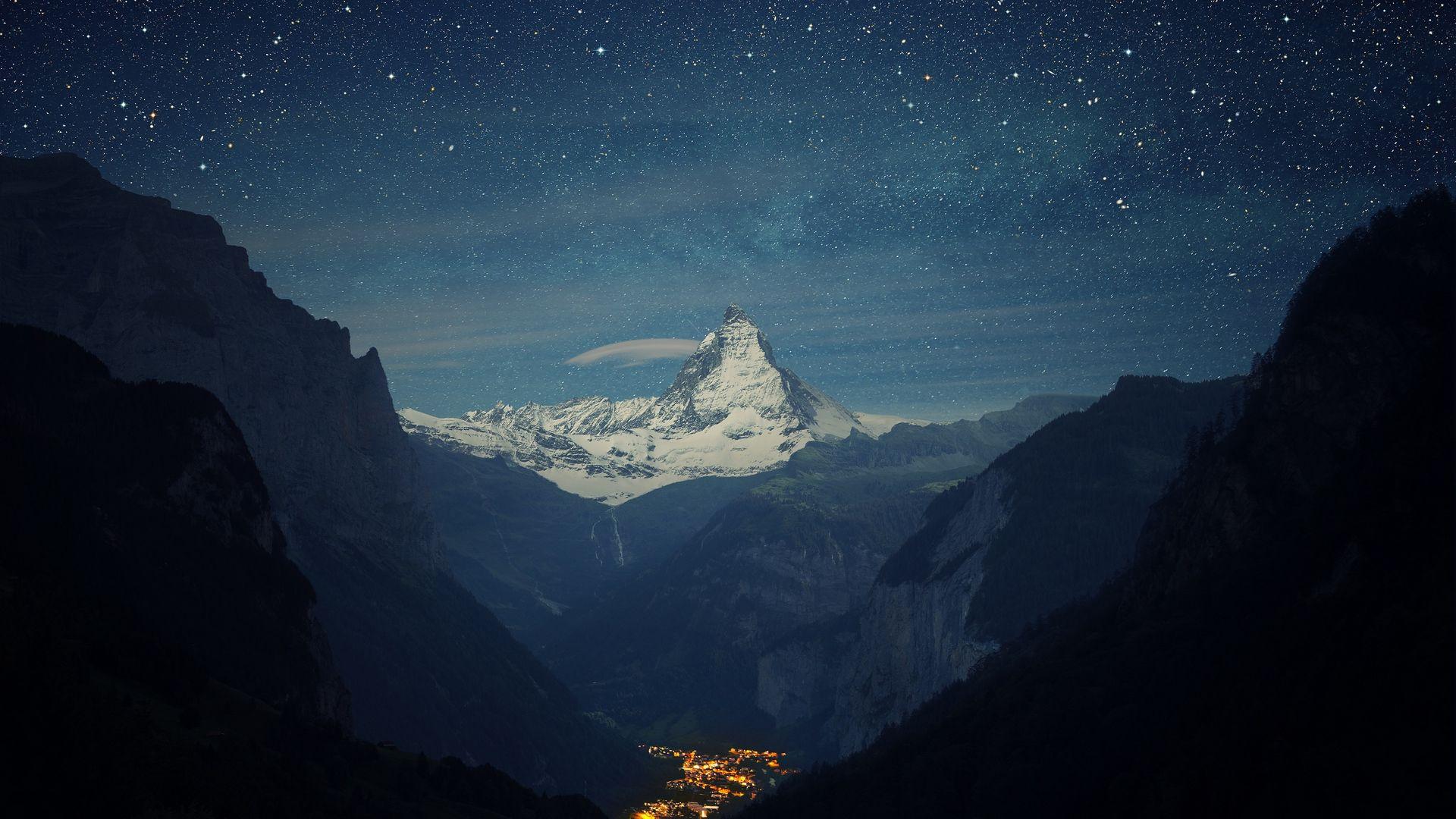 Download wallpaper 1920x1080 switzerland, alps, mountains, night