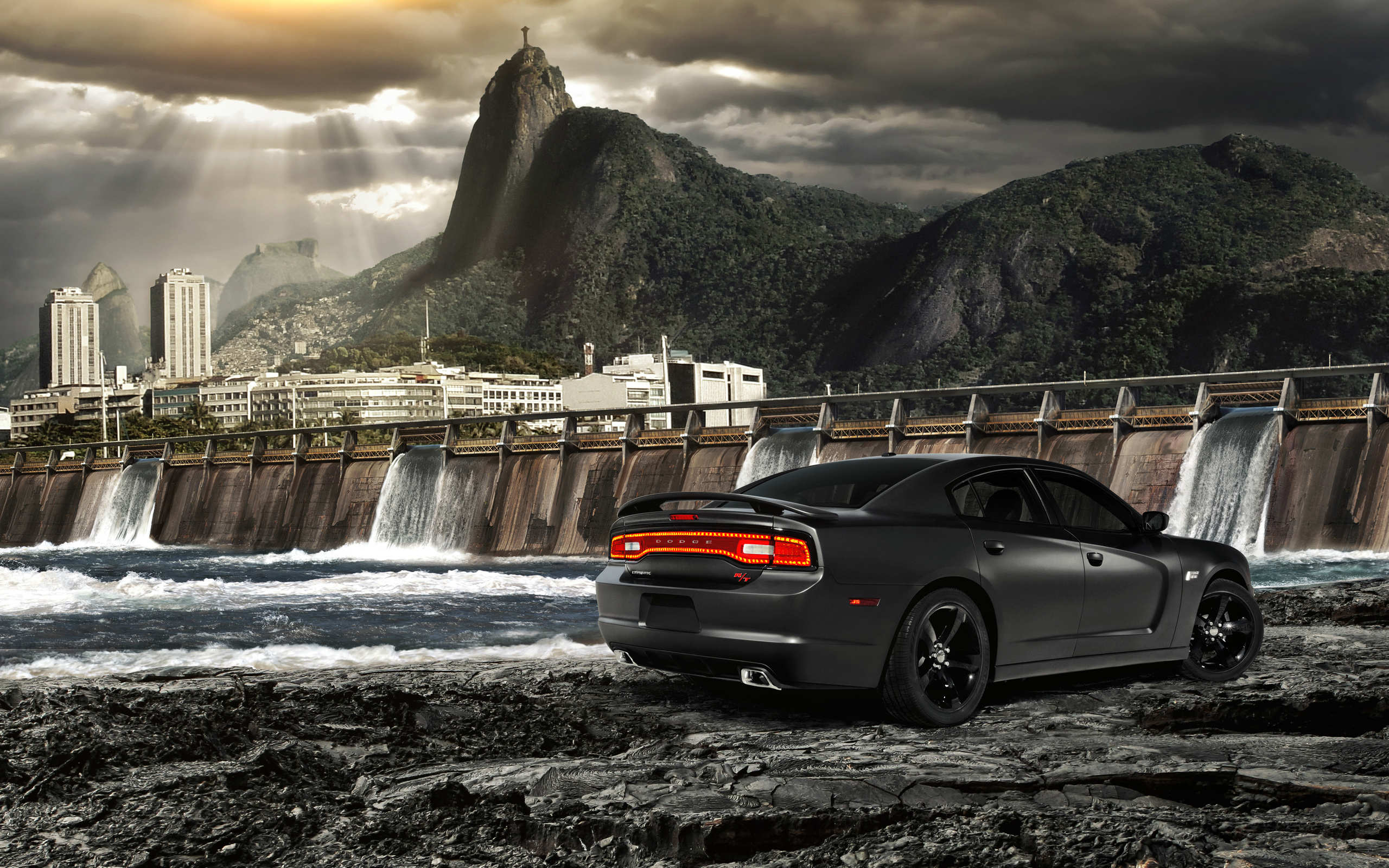 2560x1600px Black Dodge Charger Wallpaper