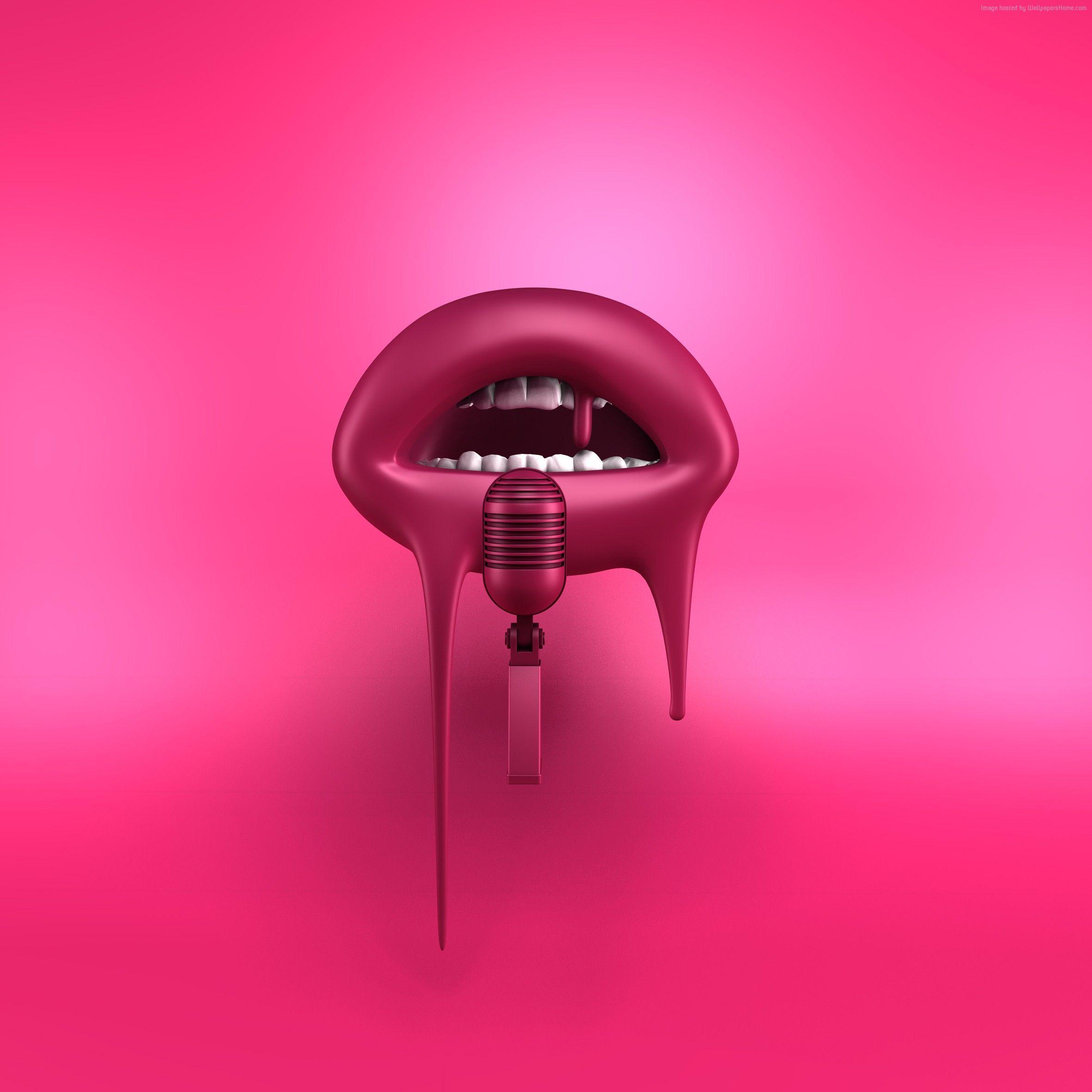 Wallpaper lips, 4k, HD wallpaper, red, microphone, abstract, 3D, OS