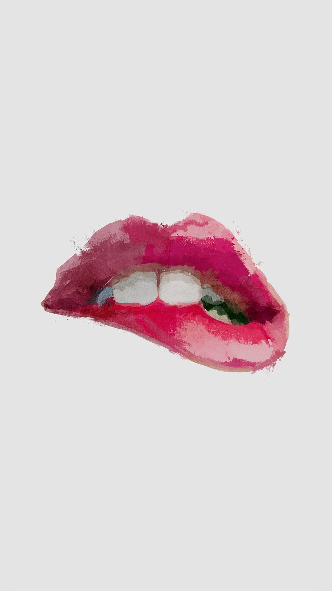 Red Lips Biting Illustration iPhone HD Wallpaper. HD wallpaper