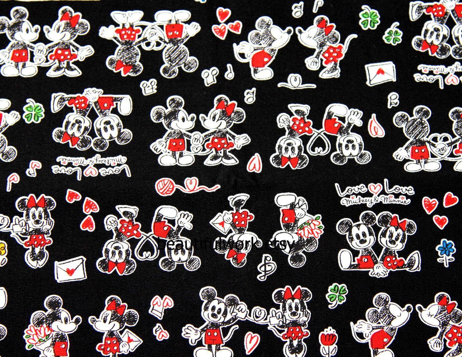 Disney Cartoon Mickey Mouse and Minnie Mouse Print Japanese fabric