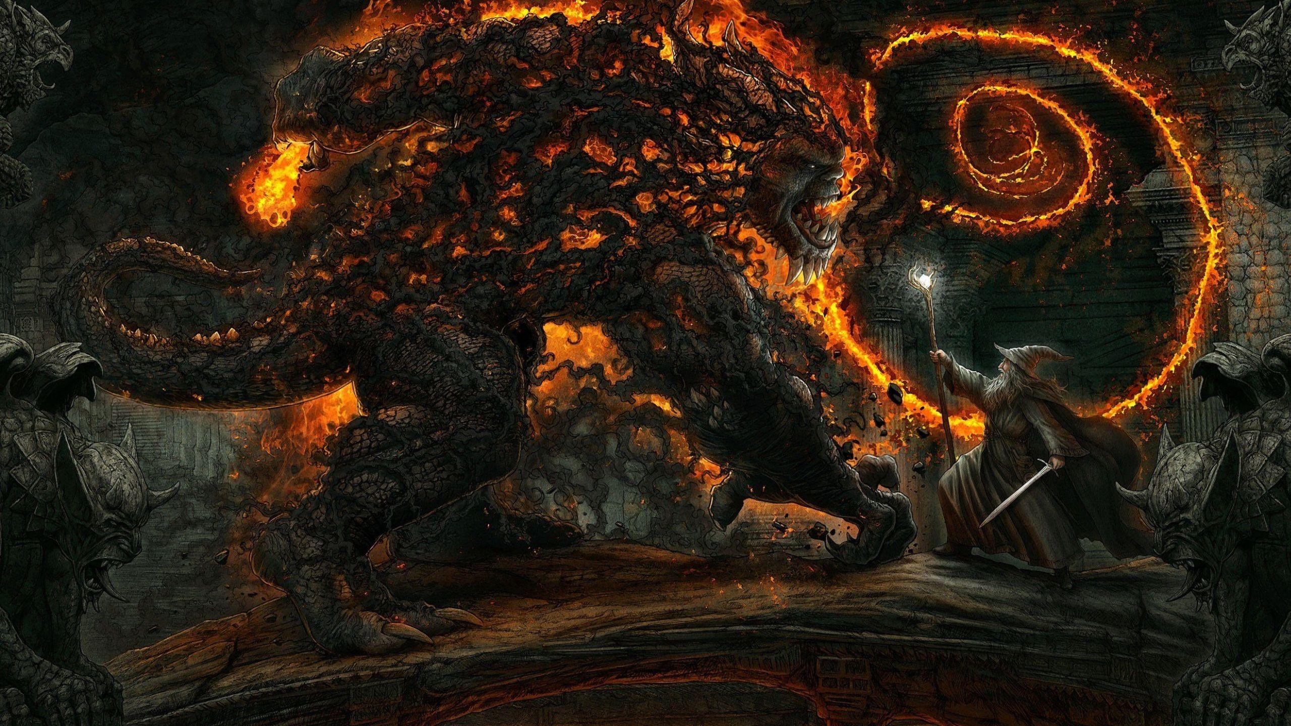 Balrog, Gandalf, The Lord of the Rings, fantasy art, artwork, Moria