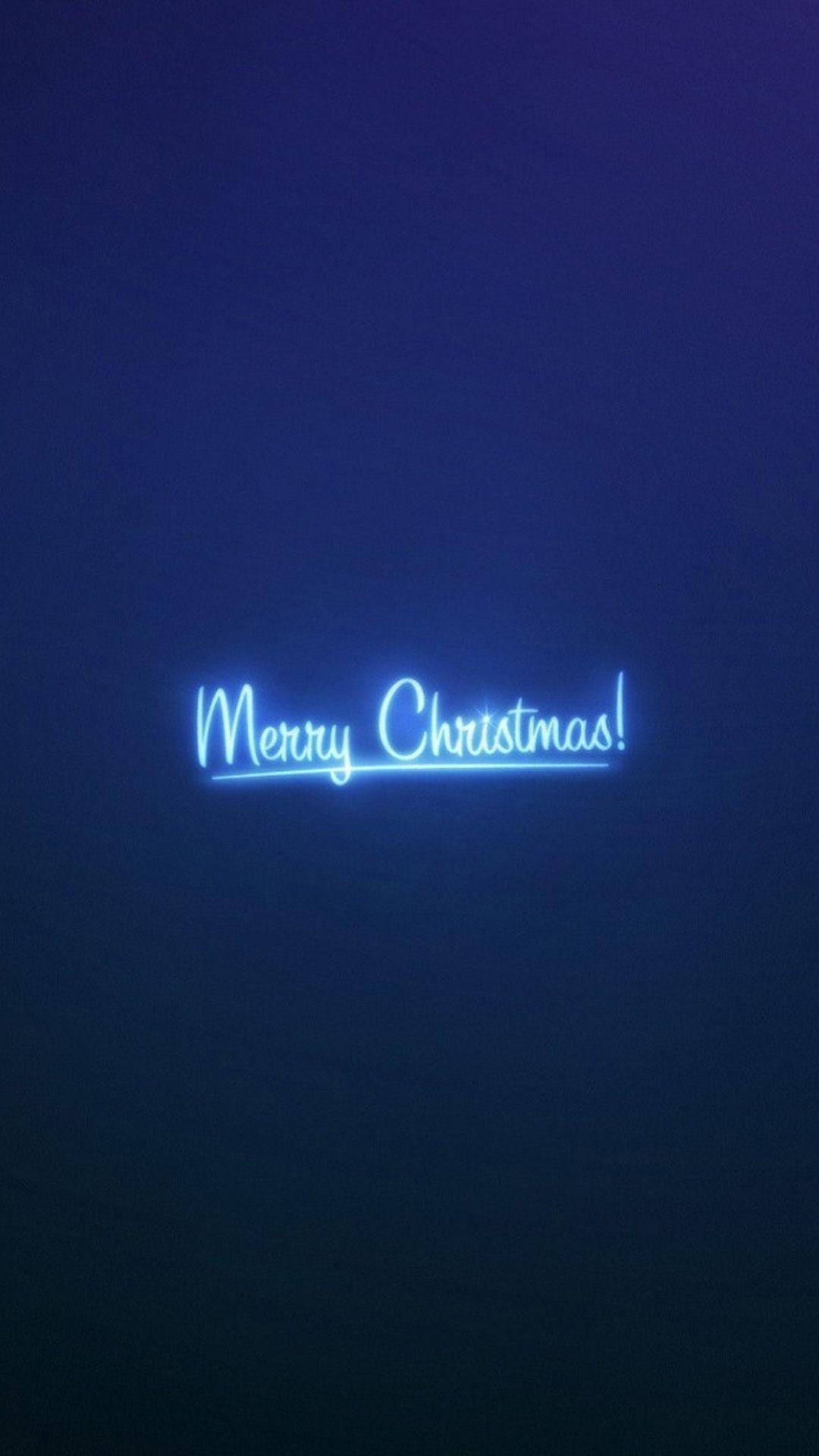Merry Christmas Neon Blue Light Android Wallpaper free download