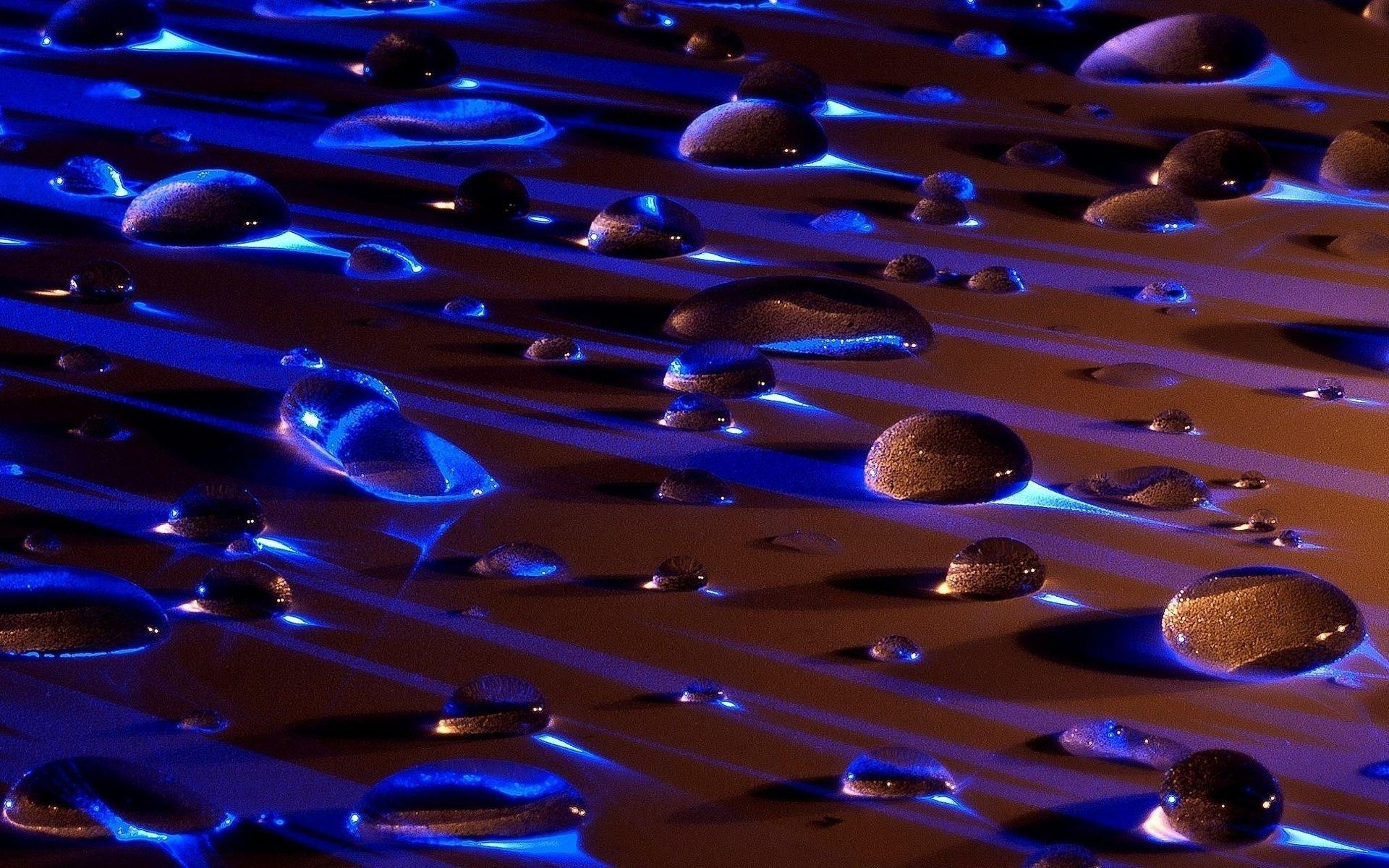 Cool Blue Neon Lights Water Drops Wallpaper