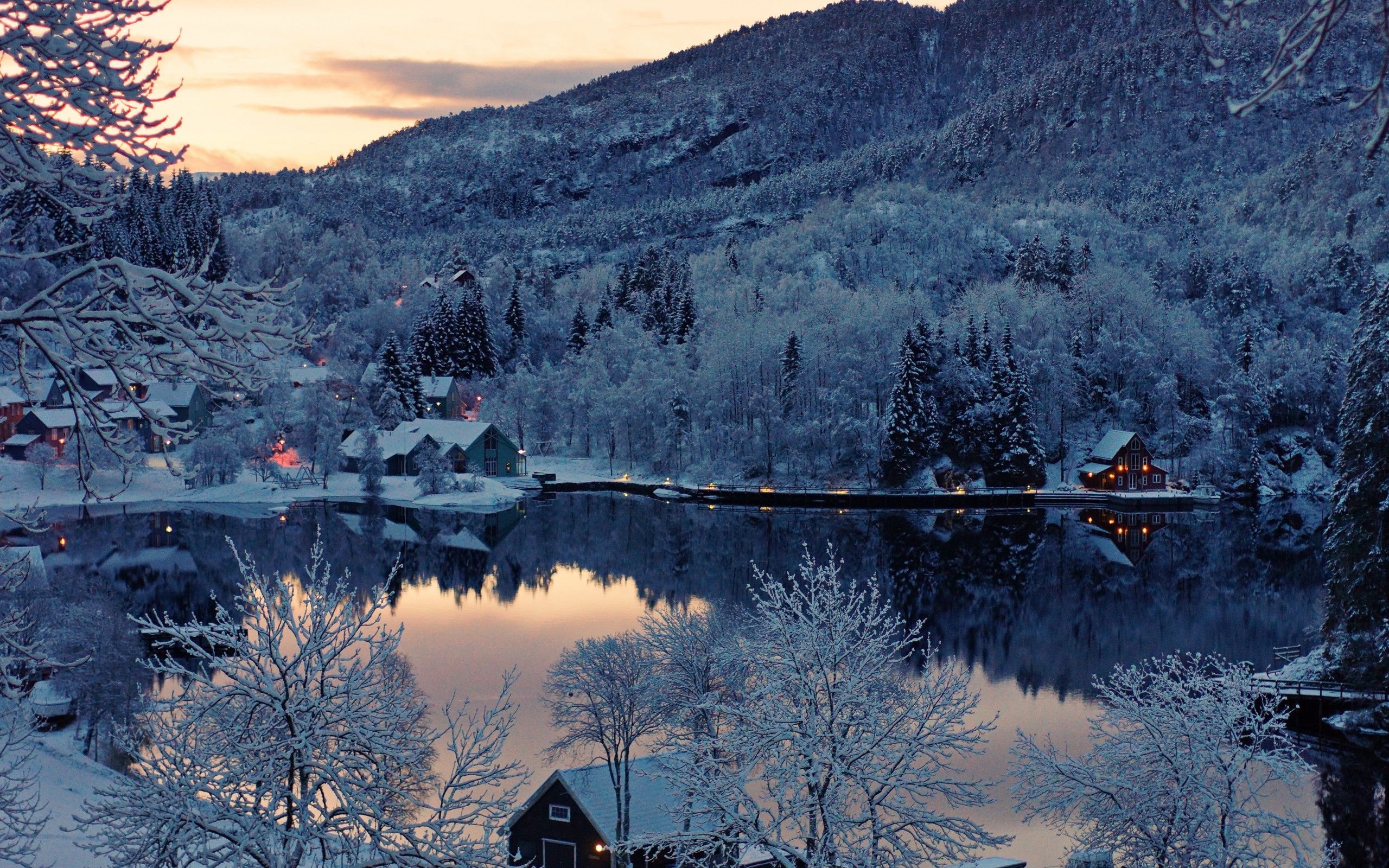 Winter Village at Night HD Wallpaper. Background Image