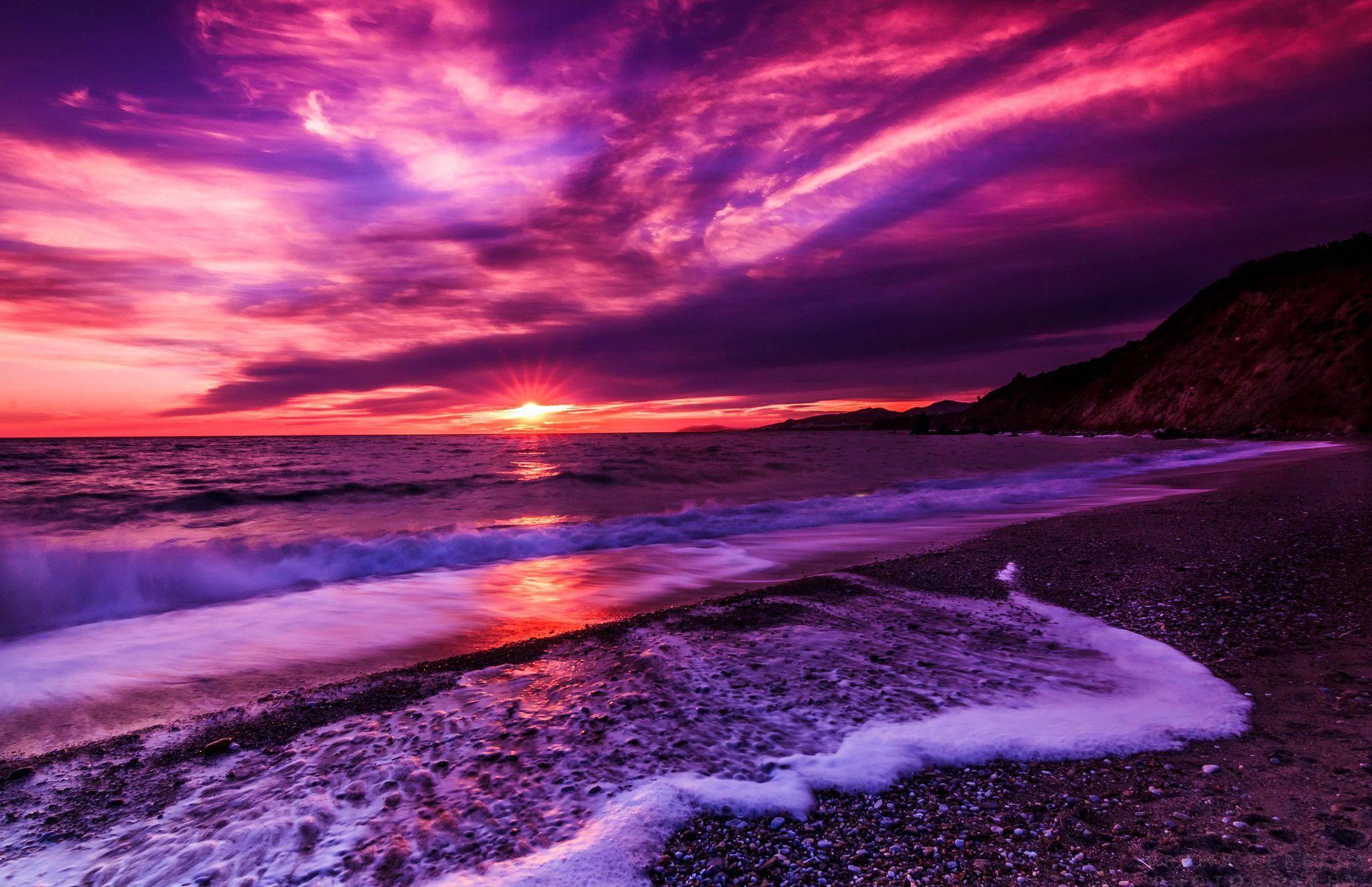 Purple Beach Sunset Full HD Bakgrund and Bakgrundx1324