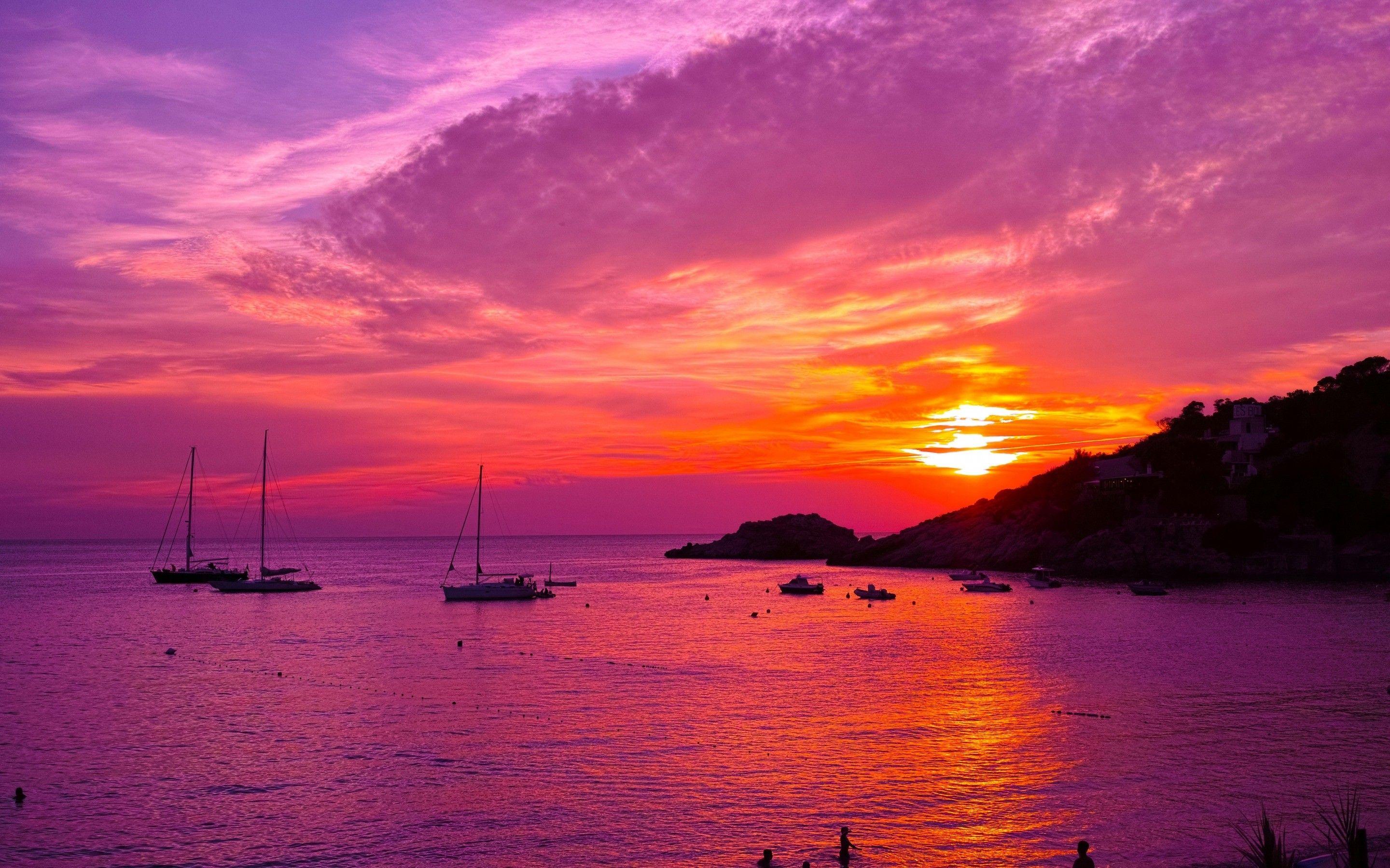 Sunsets Sunset Pink Sea Water Spain Ibiza Peisaj Purple Ship Summer